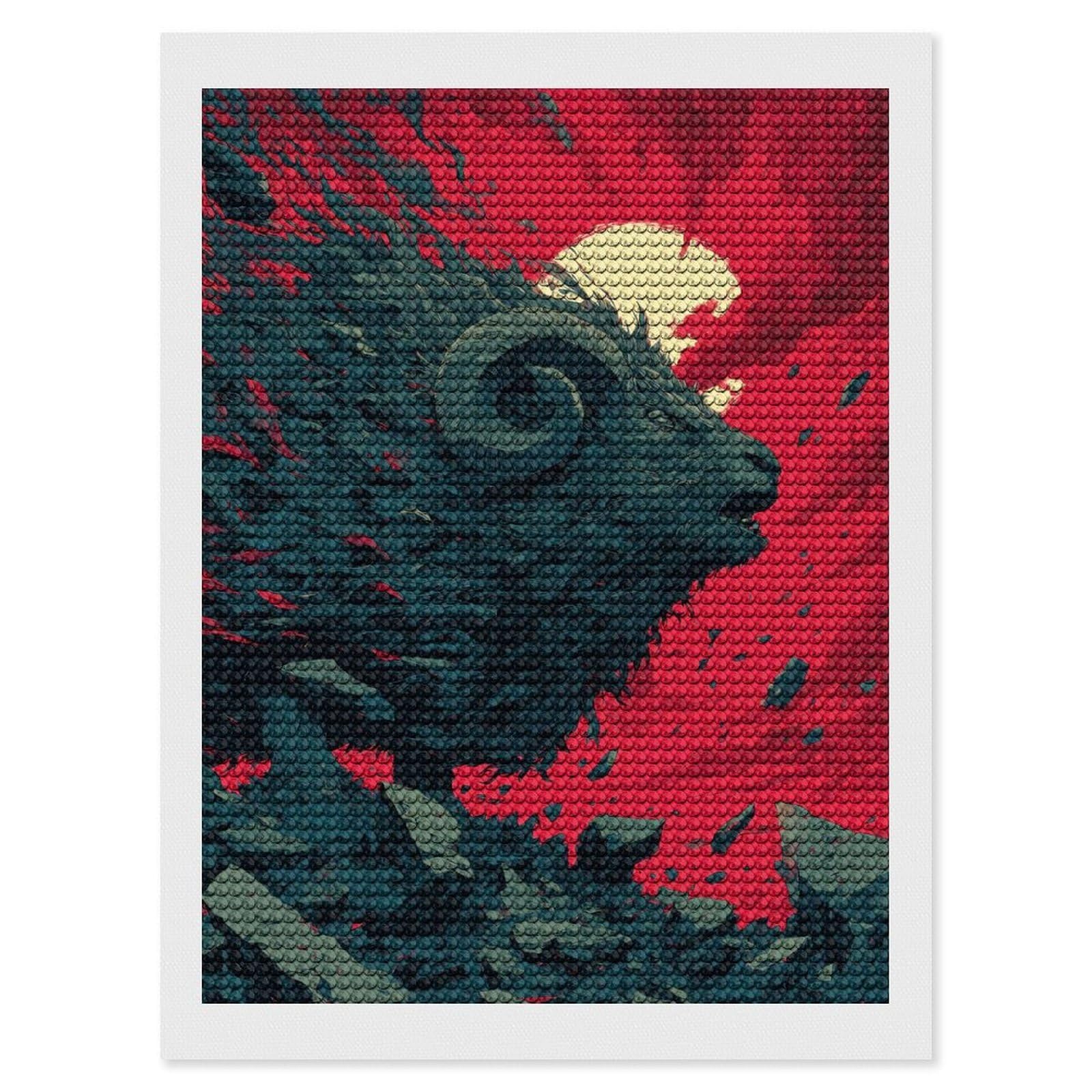 Junmoney Stylized Ram Illustration with Red Background Diamond Painting Canvas Set 12"x16", for Adults, Sparkling Round Gems, Thoughtful Handmade Gift, Modern Decor
