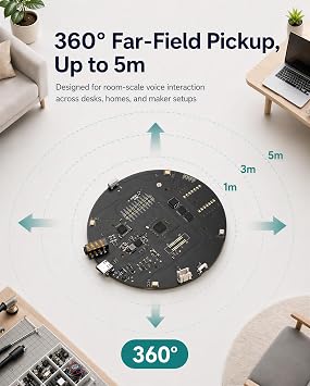 reSpeaker XVF3800 USB Mic Array with Case, 4-Microphone AI Voice Processing, Noise Cancellation & 360 Far-Field Pickup for Raspberry Pi, Jetson & AI Projects