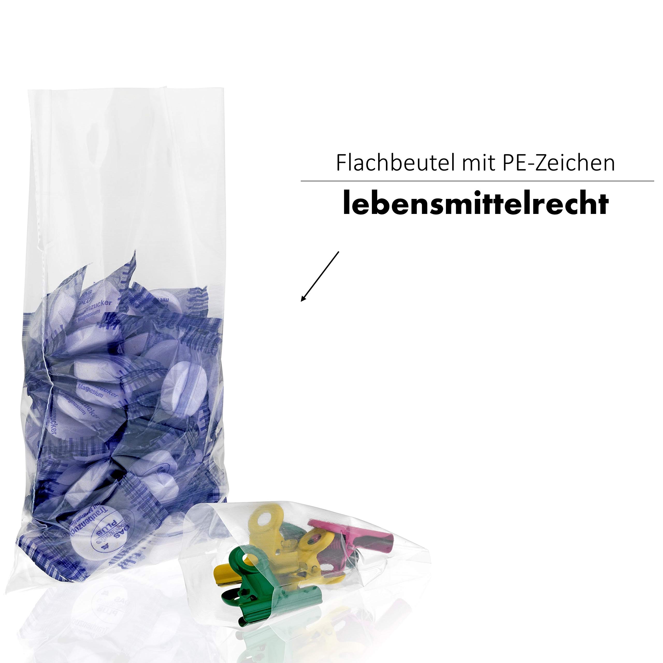 1000 Stück Flachbeutel 100 mm x 200 mm (50my) Transparent Klein - LDPE-Folien Beutel lebensmittelecht - Kunststoffbeutel Verpackung zur Aufbewahrung & Befüllen von Lebensmittel