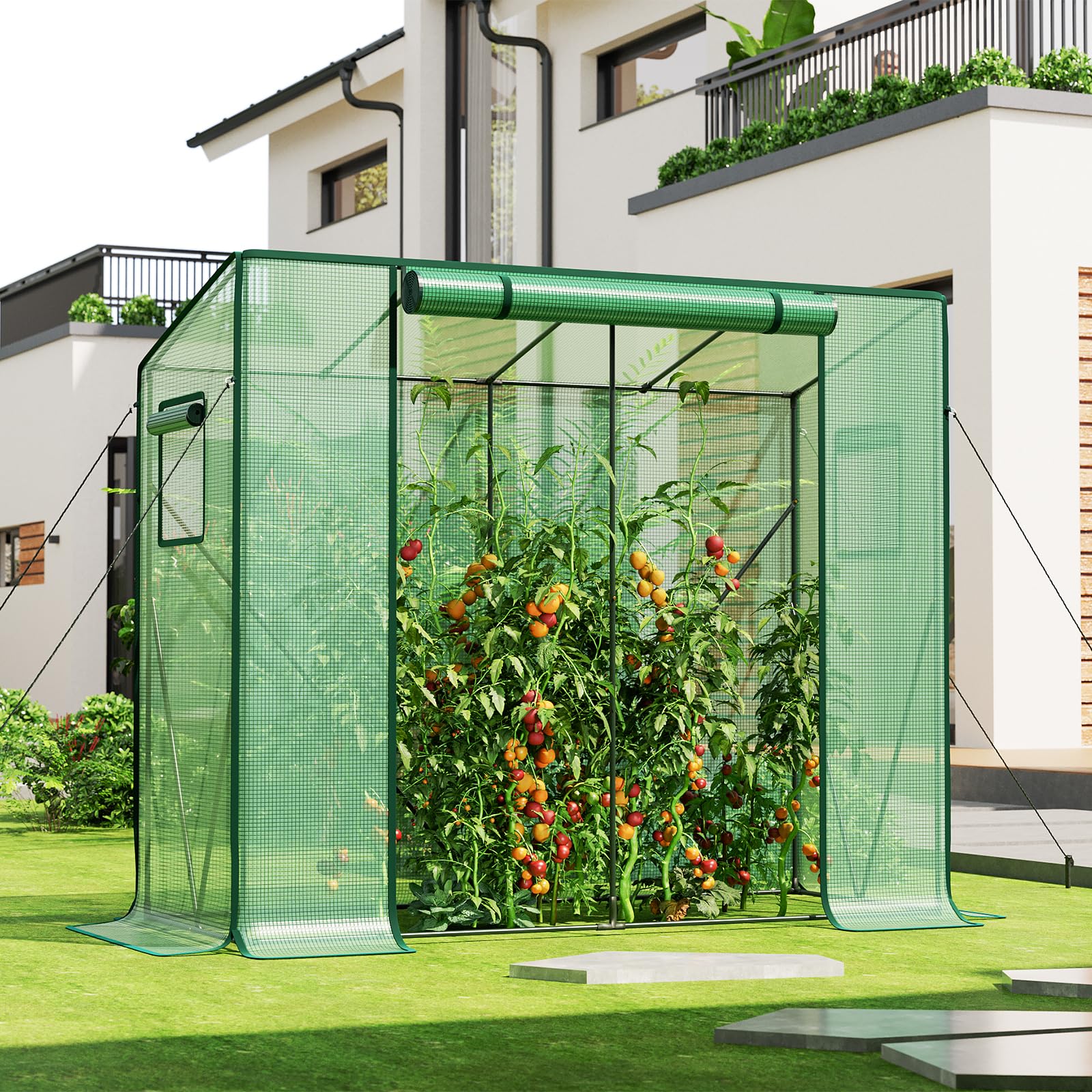 LARMNEE Invernadero para Jardín, Cobertizo Invernadero de PE, 200 x 77,5 x 170 cm, con 2 Ventanas y Puerta, Protección UV, Caseta para Tomates, Verduras, Frutas, Flores, Verde EGN30GH02G3