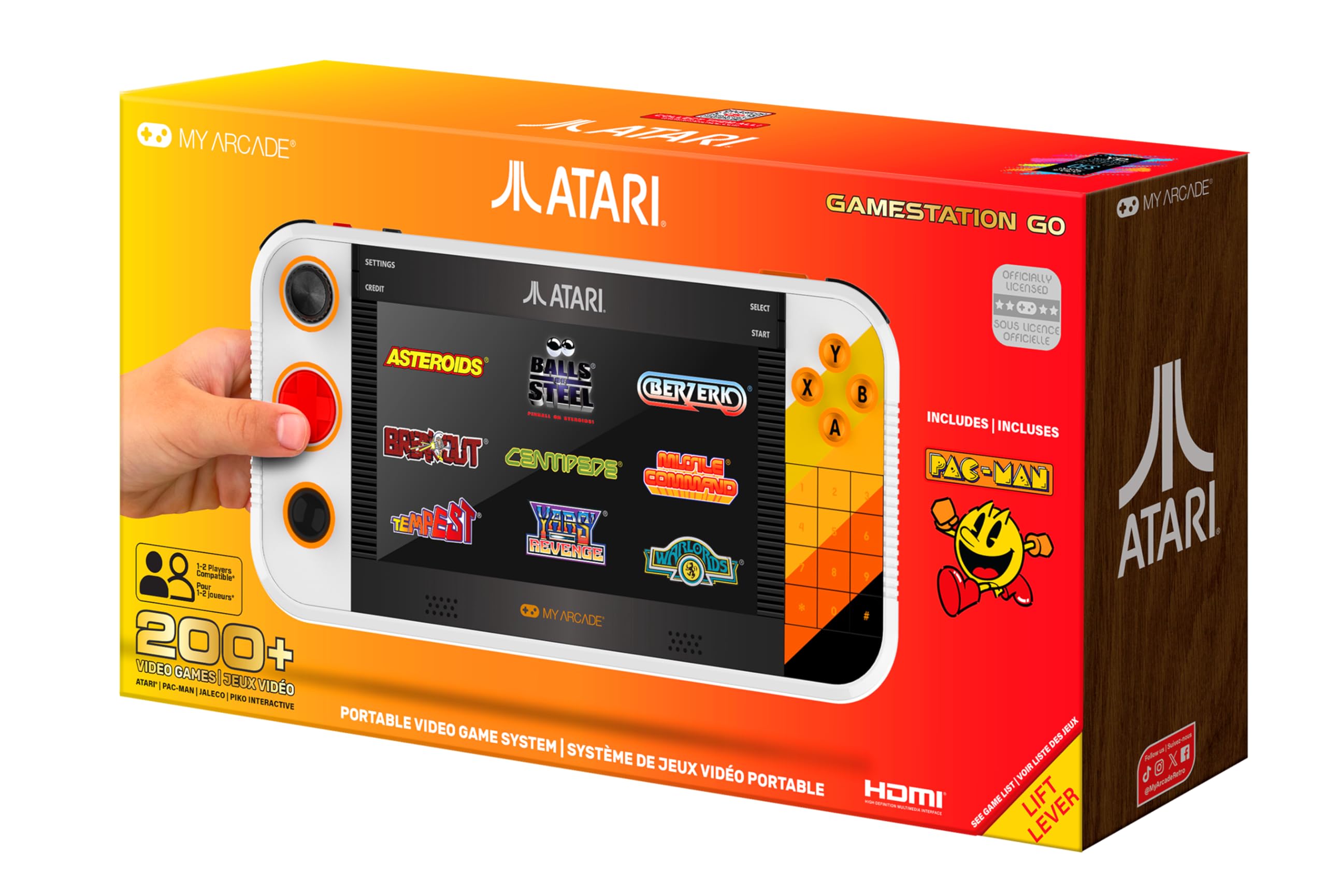 MY ARCADE Atari Gamestation Go, Console de Jeu Portable Rétro avec 200+ Jeux, Écran 7 Pouces, Wi-Fi, Batterie Rechargeable
