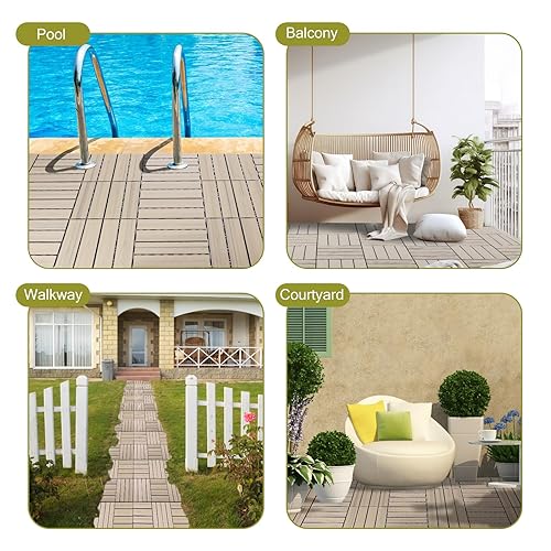 Miniatura 6 de Azulejos compuestos de madera y plástico para terrazas, azulejos entrelazados para terrazas, baldosas de suelo, duraderas, mantenimiento,