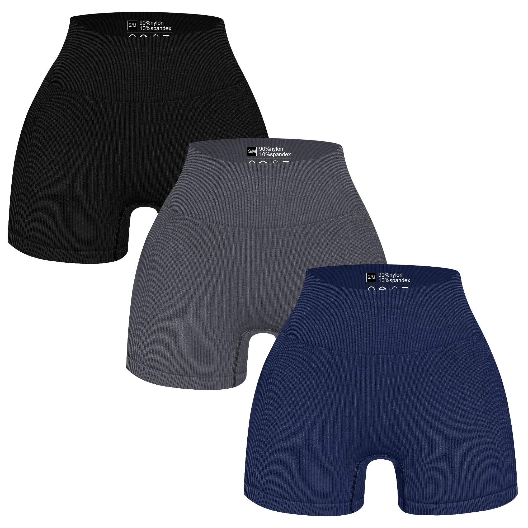 GAYHAY 3 Piece Workout Shorts Womens - Seamless Ribbed Scrunch Butt Lifting High Waist Booty Athletic Biker Gym Shorts