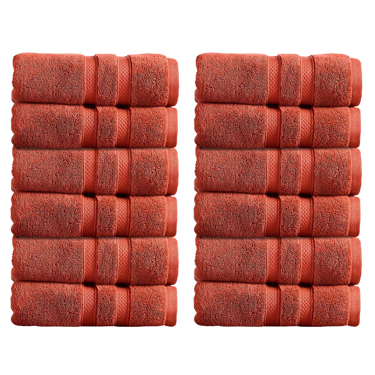 Christy Chroma Hand Towels Set | Pack of 12 | Highly Absorbent Heavyweight 675GSM | Bold and Bright | Soft Velvety Smooth Bathroom Towels | 100% Cotton | Burnt Sienna Red — image 1