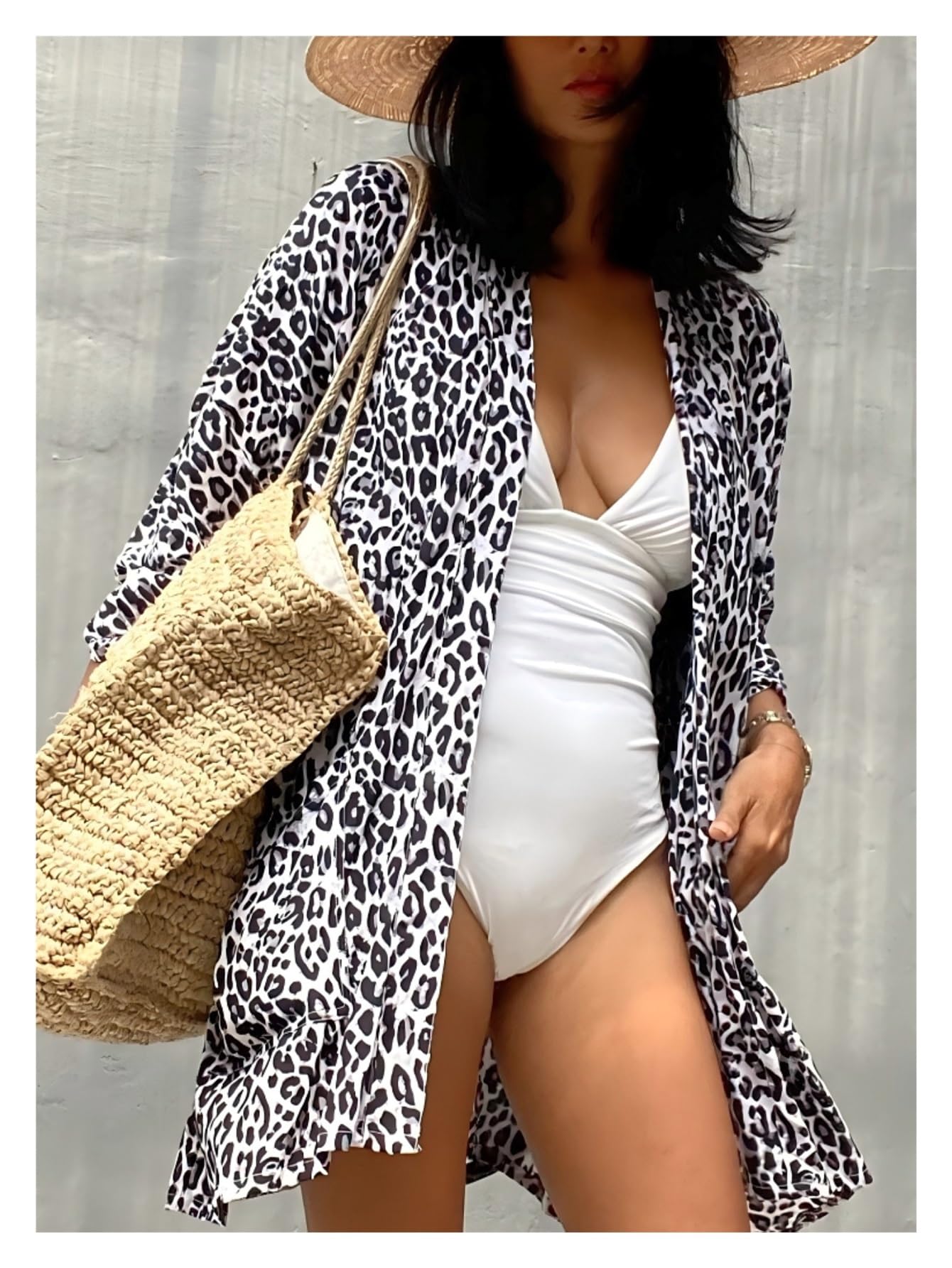 Bluzka plażowa wiązana, Damski luźny bikini Cover Up kardigan na strój kąpielowy Summer Beach Multicolor