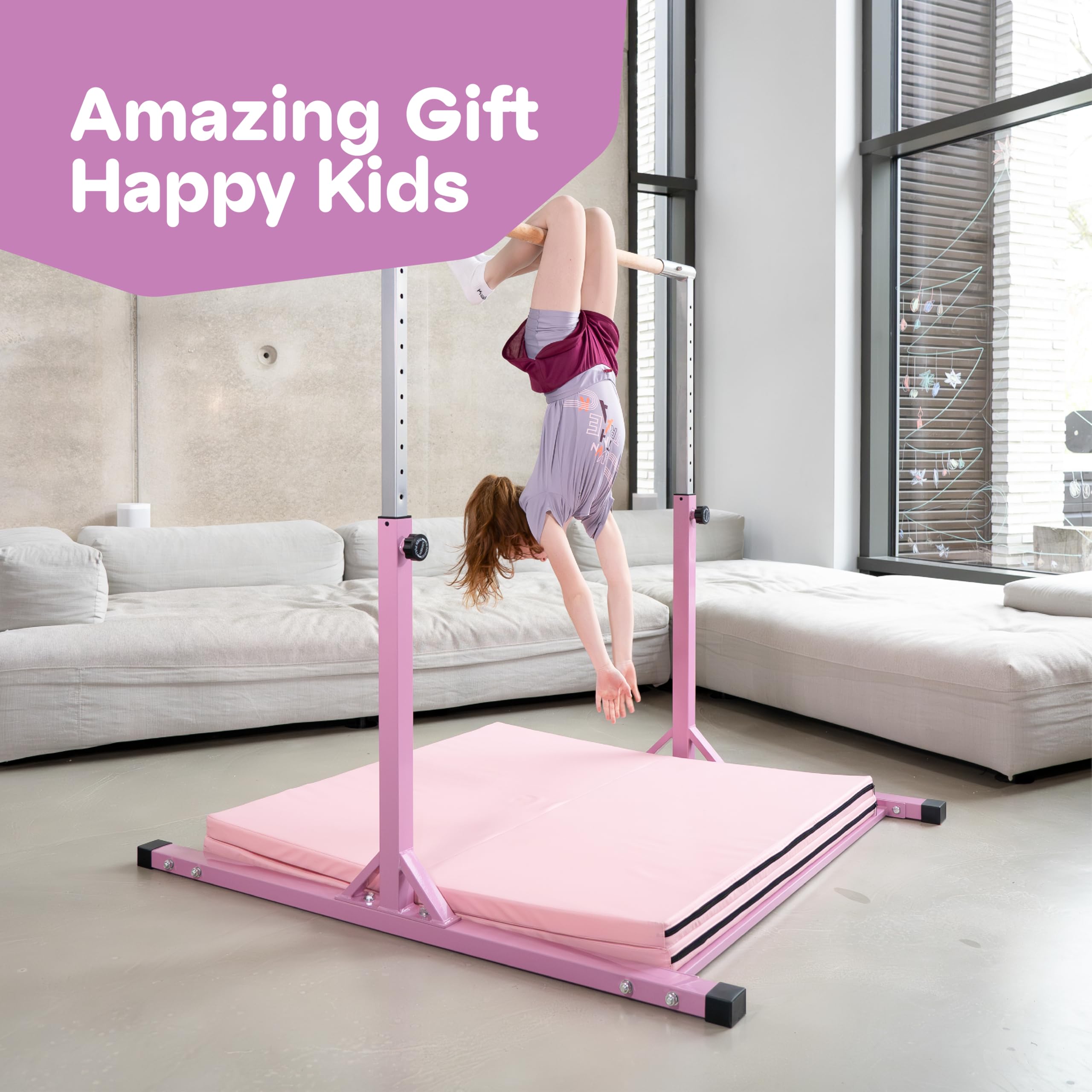 Müller & Blum Barre de Gymnastique Premium pour Enfants, Appareil de Gymnastique réglable en Hauteur pour intérieur & extérieur, capacité de Charge 200 kg, optionnel avec Tapis