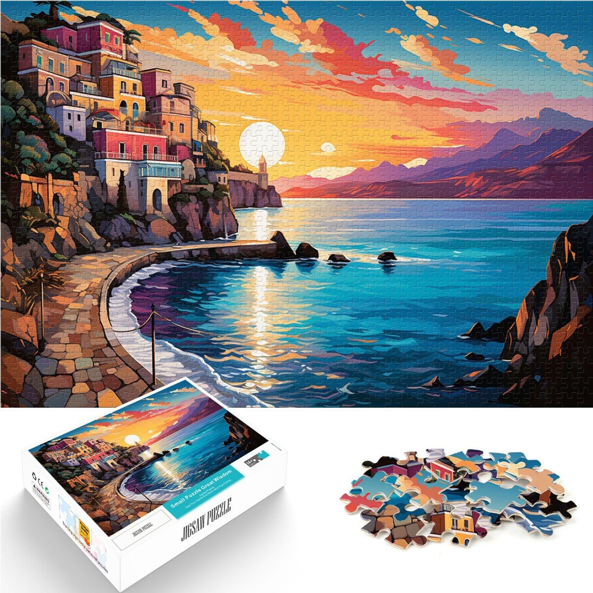 puzzle per adulti la Costiera Amalfitana per Adulti 2000 Pezzi Puzzle 70 x 100 cm Puzzle di carta grigia per adulti e bambini Età 14 anni in su Rompicapo Puzzle