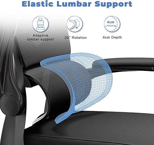 Miniatura 4 de naspaluro Silla de oficina ergonómica, silla de computadora con respaldo alto y soporte lumbar elástico adaptativo, altura ajustable, reposacabezas