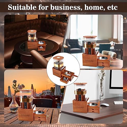 Miniatura 6 de Caja de humidor de puros 2 en 1, kit de gabinete humidificador de cigarros con bandeja de tarro de higrómetro, soporte para cortador de puros, cajón