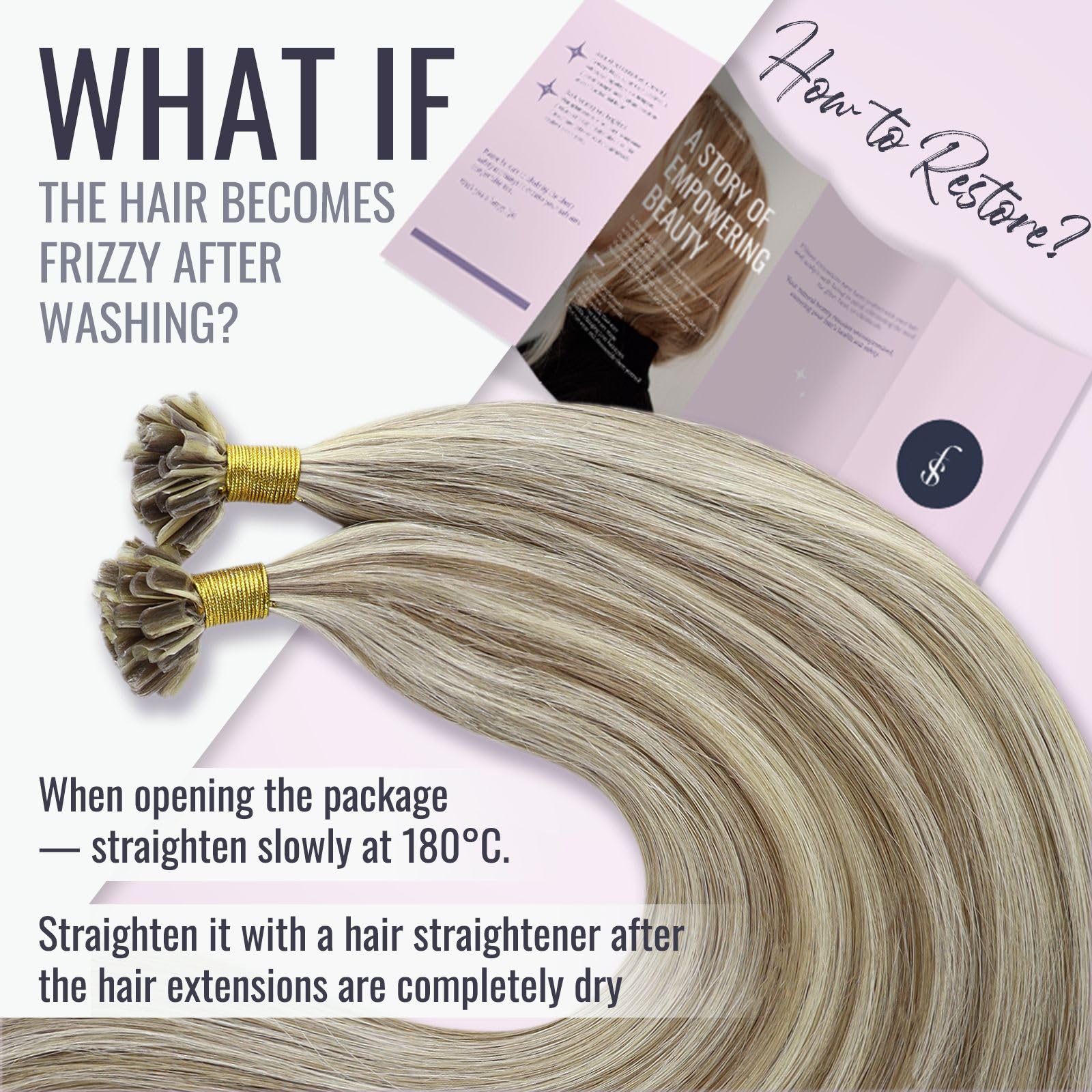 Fshine Extension Cheratina 45CM 50g U-tip Capelli Extension Marrone Chiaro Evidenziato e Bionda Platino Human Hair Extension 1g/ciocca Extension Keratina Capelli Veri U-Tip Extension