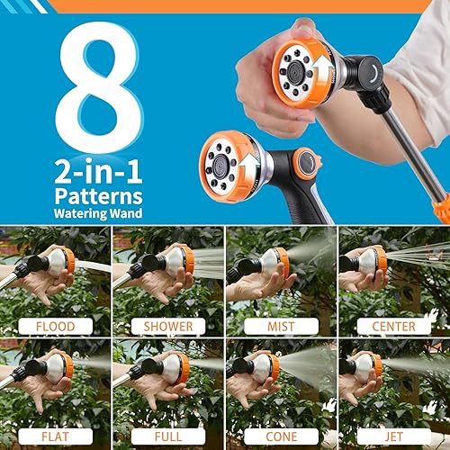 Miniatura 5 de Varita de riego, varita de manguera de jardín con 8 patens de pulverización, boquilla giratoria ajustable de 180, varita de riego de jardín