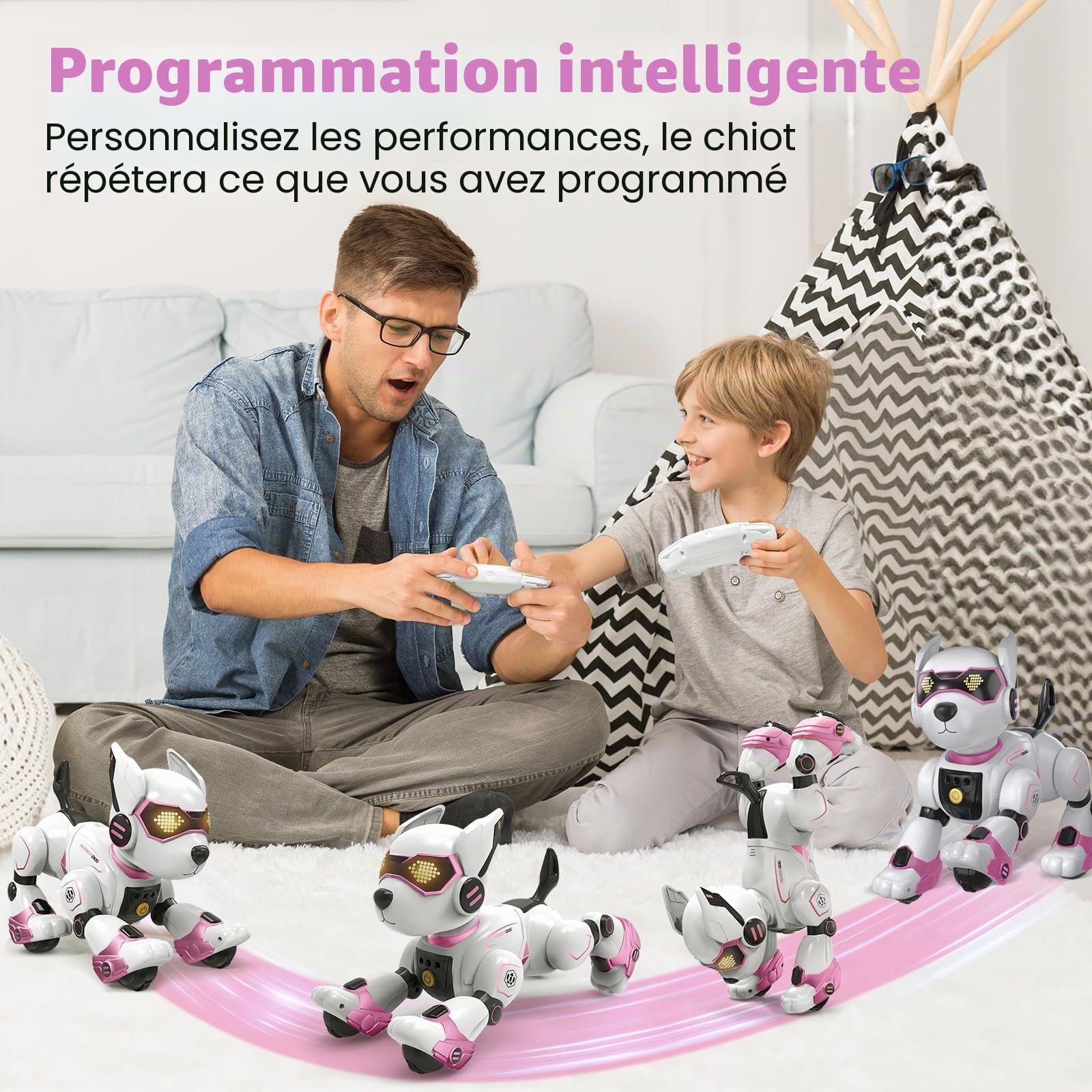 PRANITE Chien Robot Programmable Télécommandé Rechargeable pour Enfants