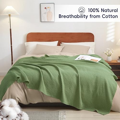 Miniatura 7 de PHF Manta 100% algodón de punto gofre, de 50 x 60 pulgadas, ligera, lavada, suave, transpirable, para adultos y niños, gran capa de manta para sofá,