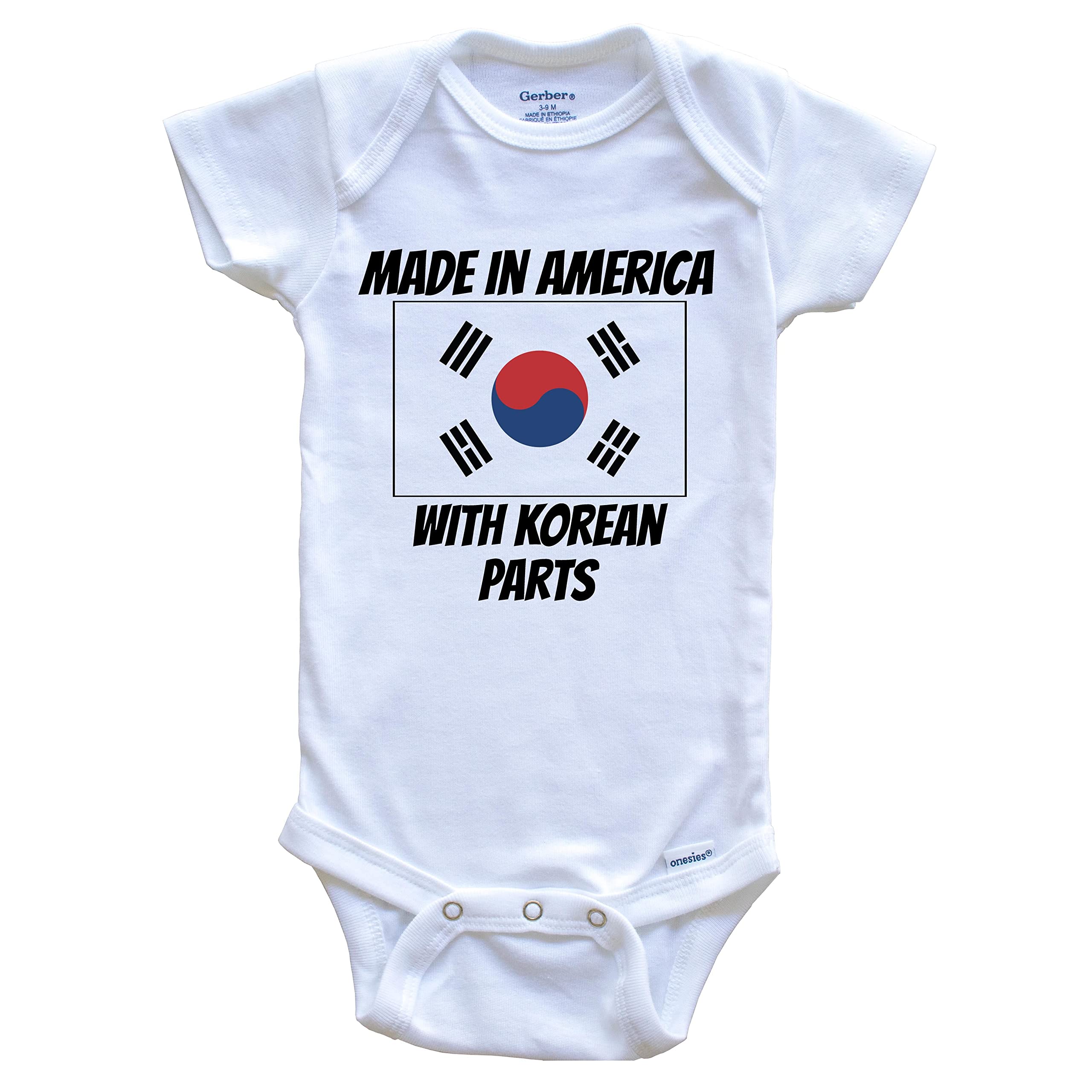 Really Awesome ShirtsMade In America With Korean Parts South Korea Flag Funny One Piece Baby Bodysuit