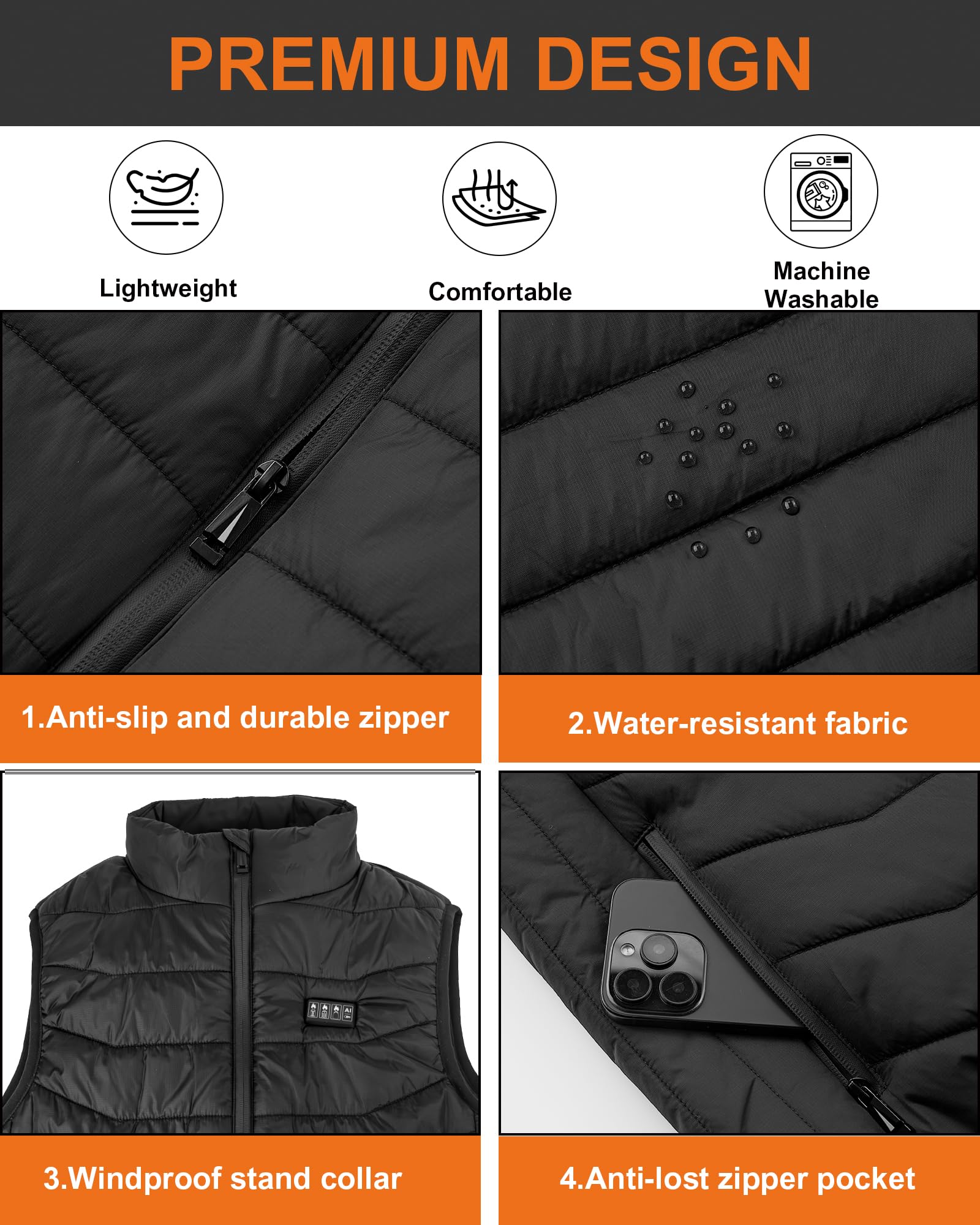 Beheizbare Weste Wärmeweste für Herren und Damen – Heizweste mit 26 Heizbereichen und Dual-Spannungsunterstützung (5V/7.4V) – Tolles Weihnachts- und Erntedankfest-Geschenk