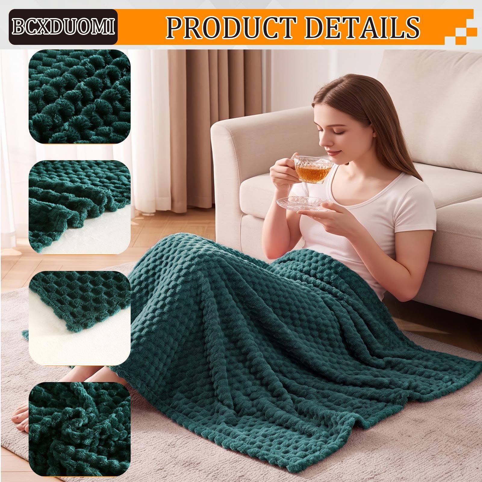 Flanelowy Koc 75 x 300 cm Przytulny Lekki Oddychający Dwustronny/Odwracalny Można Prać W Pralce Multiuso/Na Sofę I Łóżko, Ciemnozielony