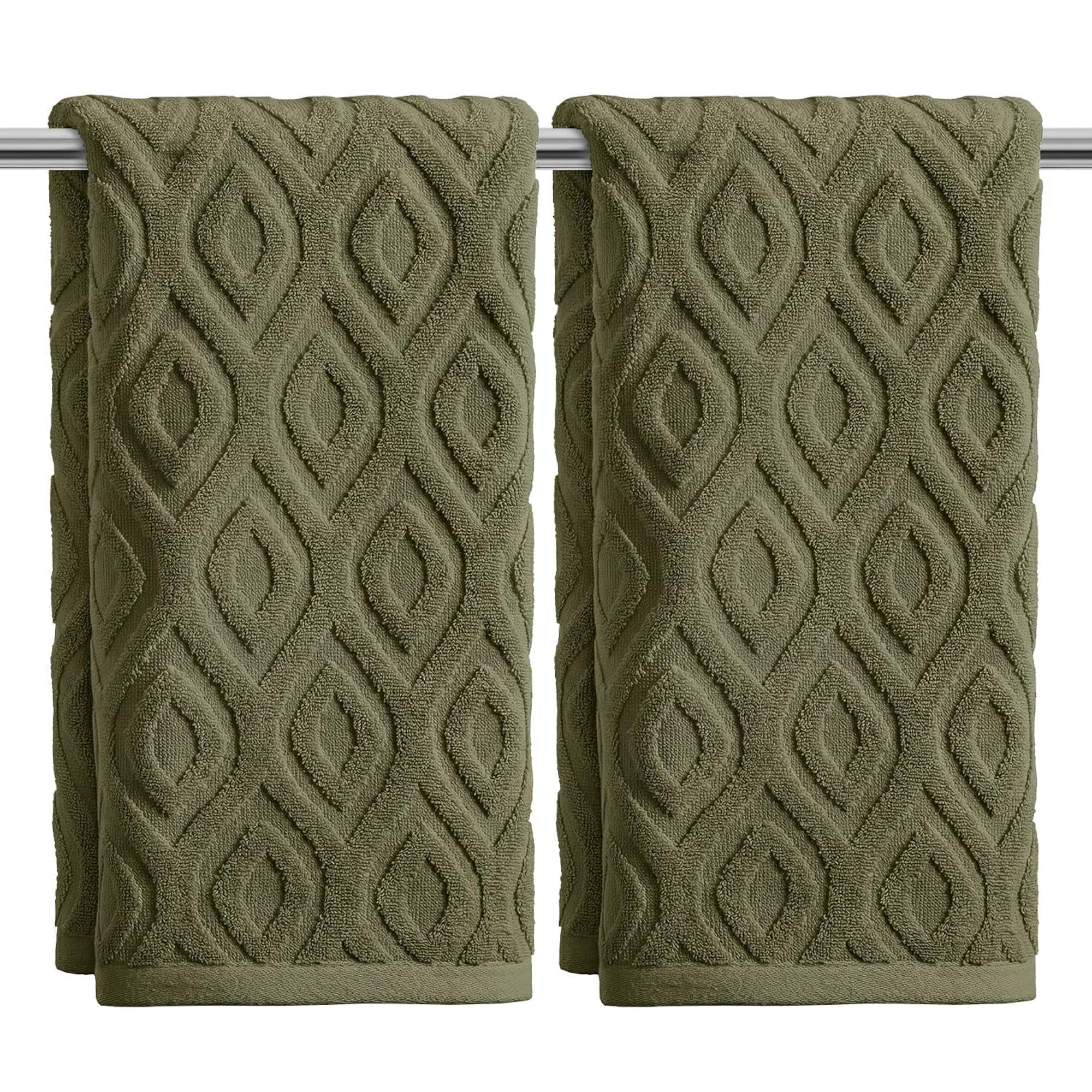 2 Pcs 3D Diamond Grid Jacquard Hand Towels