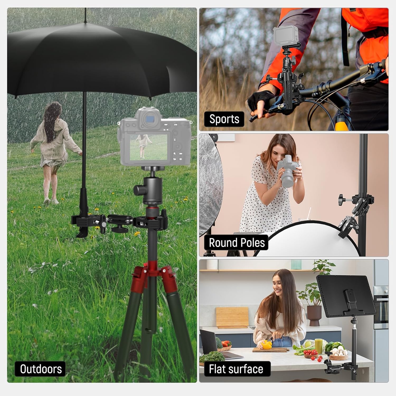 NEEWER Double Super Clamp with Magic Arm, Cleaning Cloth, Umbrella Camera Pole Clamp Mount for Desk Photo Studio Light Stand, Reflector, Scrim, Cross Bar, Motorcycle, Photography Accessories, UA036