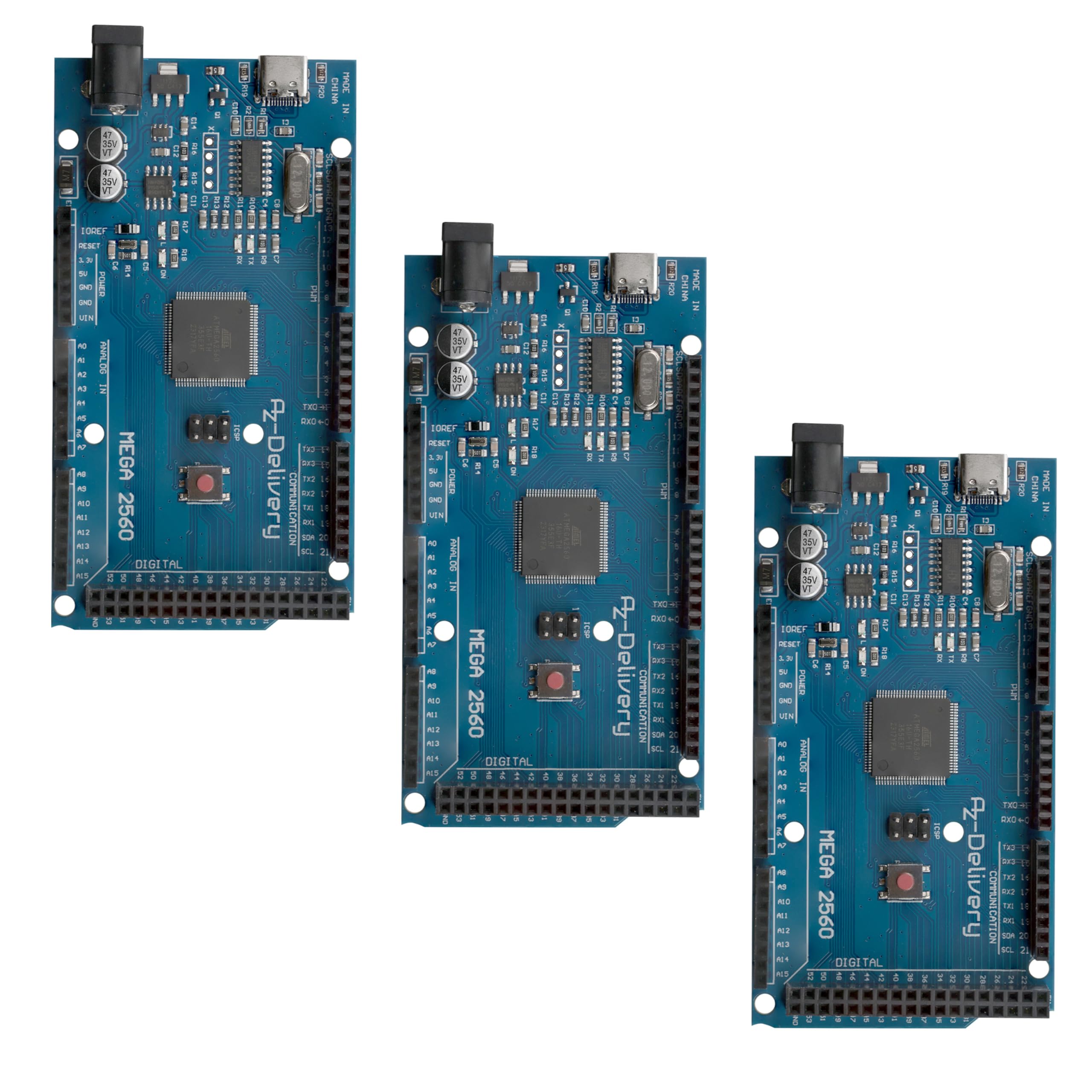 AZDelivery 3X AZ-MEGA2560-Board Mikrokontroller mit USB-C Anschluss Entwicklungsboard kompatibel mit Arduino inklusive E-Book!