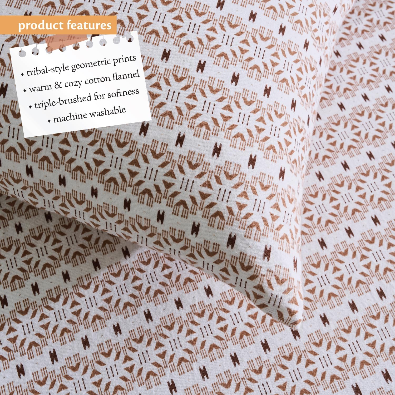 Indigo Ink King Size 4-Piece Bedding Set | Flat Sheet, Fitted Sheet & Matching Pillowcases | Soft Cotton Flannel | Medium-Weight for Year-Round Comfort | Oeko-Tex Certified | Nomadic Collection, Brown