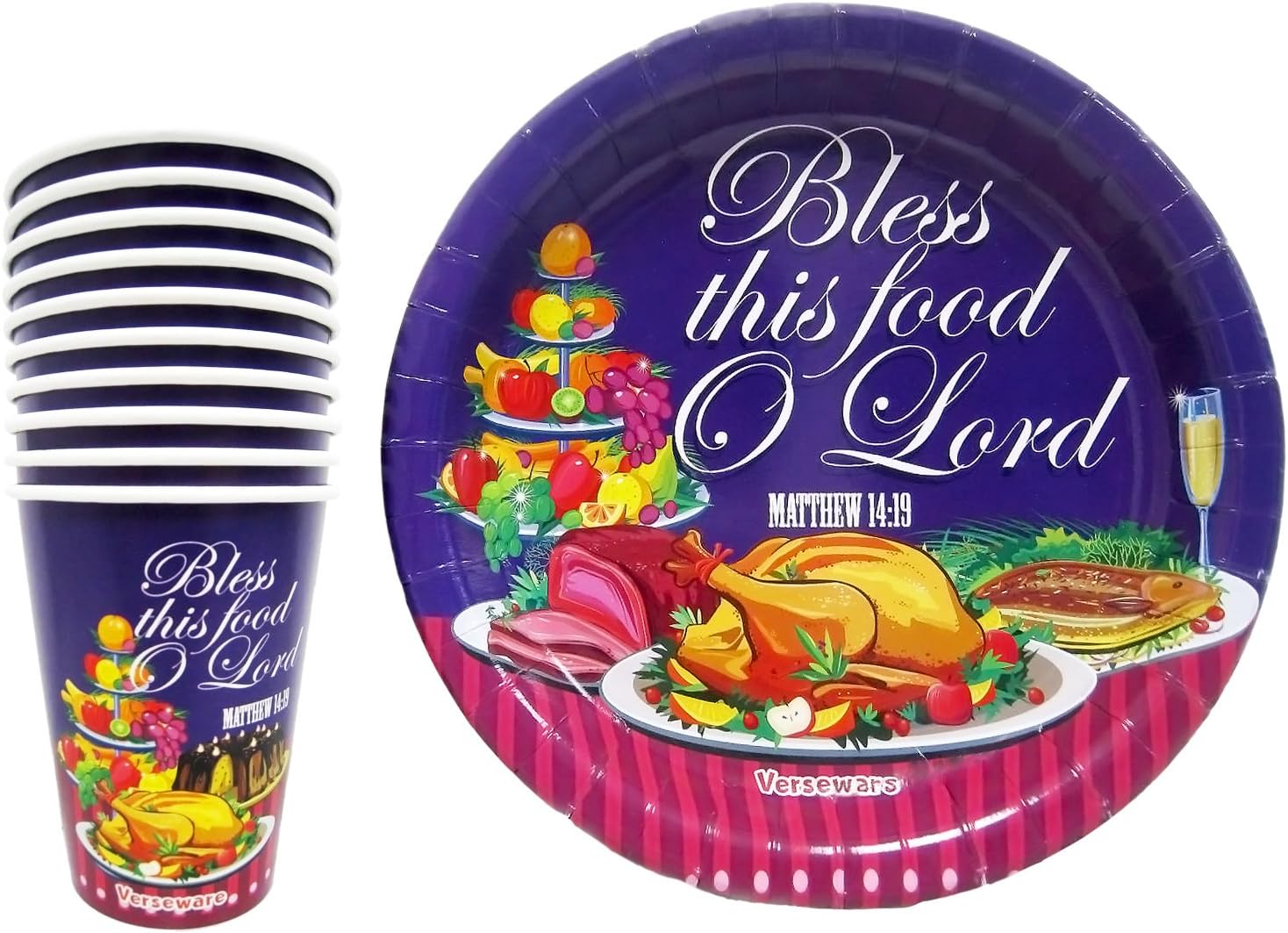 Thanksgiving Dinner Disposable Paper Plates and Cups 20 PIECE Set | Turkey themed thanksgiving set for kids and Adults (10 Plates, 10 Cups)