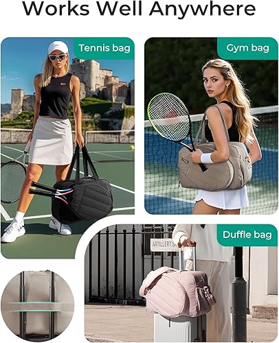Miniatura 3 de BAGSMART - Bolsa de tenis y gimnasio para mujeres, con compartimento para 2 raquetas, compartimento para zapatos y bolsillo para cosas húmedas,