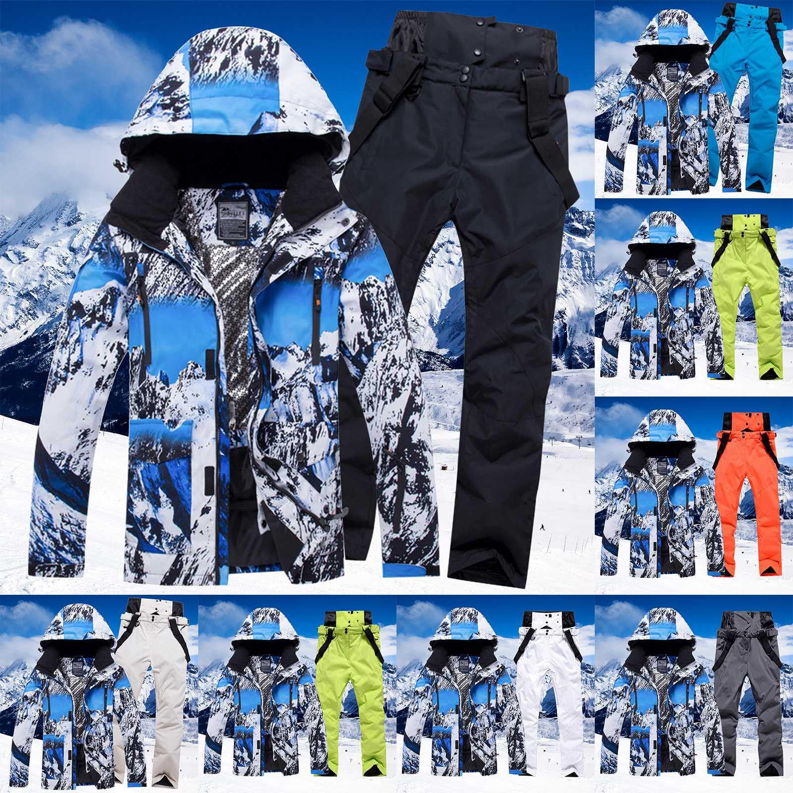 Ensemble de Combinaison de Ski Homme, Combinaison de Ski Femme Hiver À Capuche Coupe-vent et Résistante L'usure pour Hommes, Ensemble de 2 Pièces Vêtements Imperméables pour Ski intérieur et extérieur