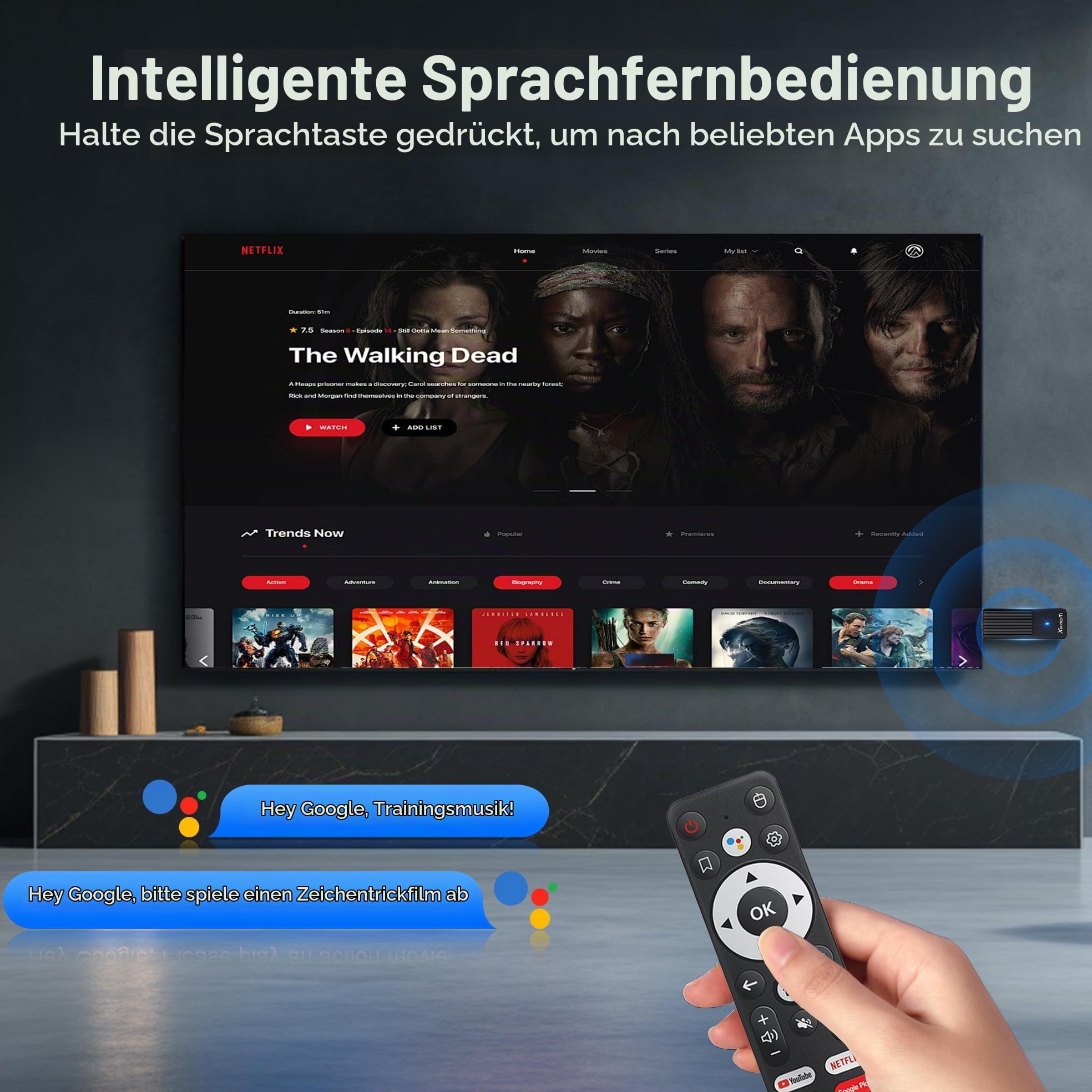 GREVA TV Stick Android 4K Ultra HD-Streaming-Gerät, Neuestes Android 14.0 TV-Stick Box 2 GB 16 GB HDR/AV1/2,4G/5G WiFi/BT 5.0, 3D HD Smart Box Streaming Media Player mit Assistant Sprachfernbedienung