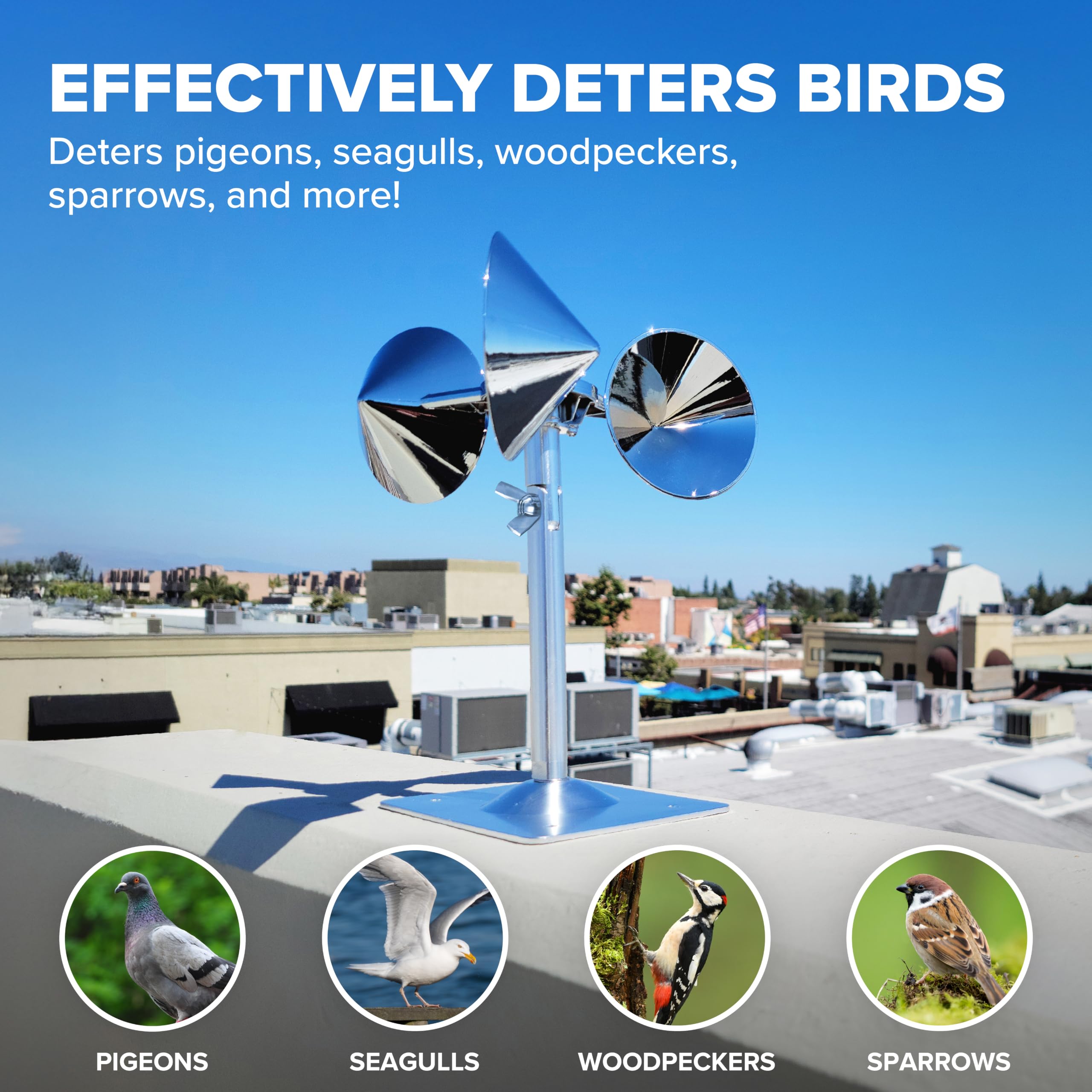Bird B Gone Reflect-A-Bird - Repellente Riflettente per Ragni - distribuisce piccioni, passeri e Picchi - Antivento - per Giardini, ringhiere, tetti, ECC. - Alluminio Resistente alle intemperie,