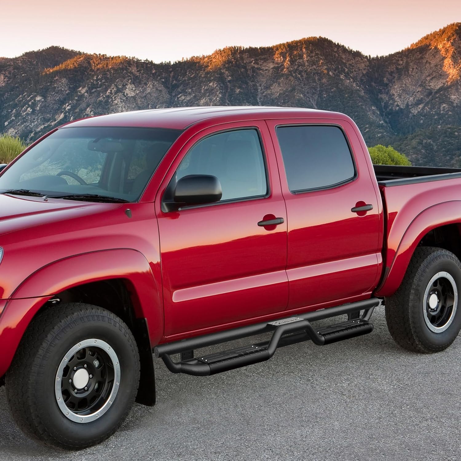 Sanooer Tacoma Running Boards for 2005-2023, Not for 2024, 6 Inches Tacoma Side Steps Double Cab 4 Doors Step Bars Bolt-on Steel with Two Stairs Design Carbon Steel Pair Sets, Painted Black