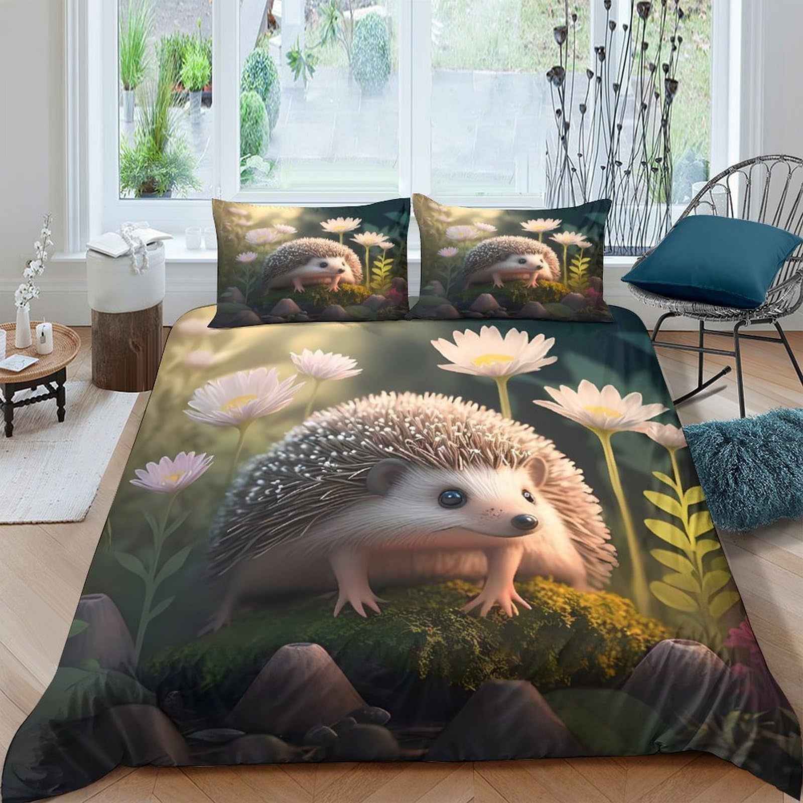Ctjqhvkz Style-10 3D Printed Hedgehog Flower Fitted Sheet Microfiber Soft Nature Meadow Bed Cover For Bedroom Guest Room Dorm Decor Single（135X200cm）