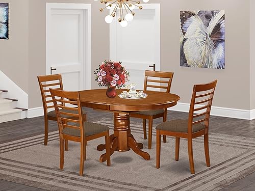 Miniatura 2 de East West Furniture AVML5-SBR-C - Juego de comedor de 5 piezas para 4 personas, incluye una mesa de comedor ovalada con hojas de mariposa y 4 sillas