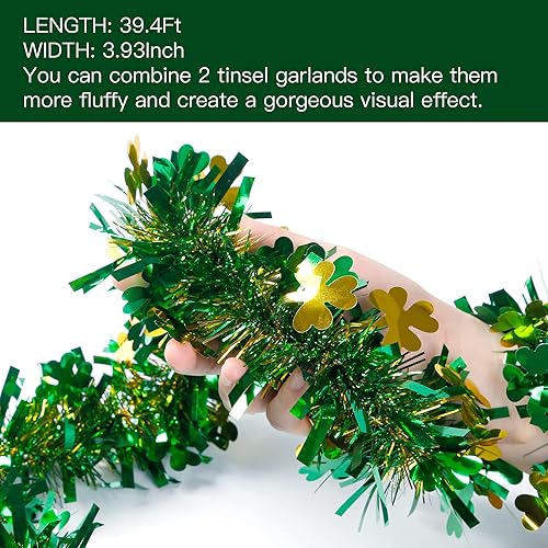 Miniatura 6 de Sggvecsy Guirnalda de oropel del día de San Patricio de 393 pies trébol de trébol guirnalda de oropel metálica para el día de San Patricio fiesta