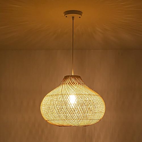 Miniatura 4 de Luces colgantes de ratán, araña grande de mimbre tejida a mano, estilo bohemio, luz colgante de cesta de ratán para comedor, cocina, isla y sala de