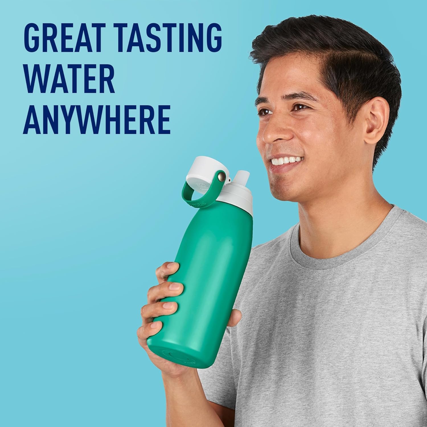 Brita Insulated Filtered Water Bottle with Straw, Reusable, Stainless Steel Metal, Jade, 32 Ounce