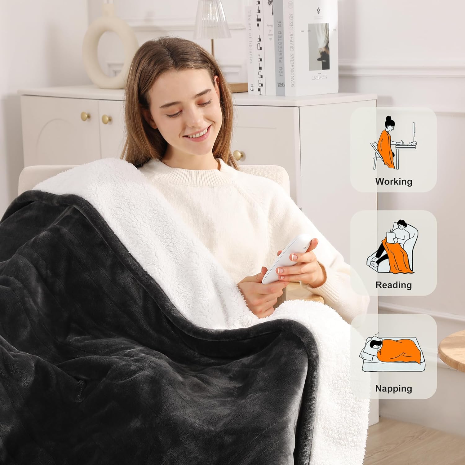 Electric Blanket Twin Heated Blanket 62''X84'' - Heating Blanket Soft Plush Sherpa with 5 Heating Level & 10 Hour Auto Off, ETL Certified & Overheat Protection, Warm Gifts for Grandma(Charcoal Grey) - Image 4