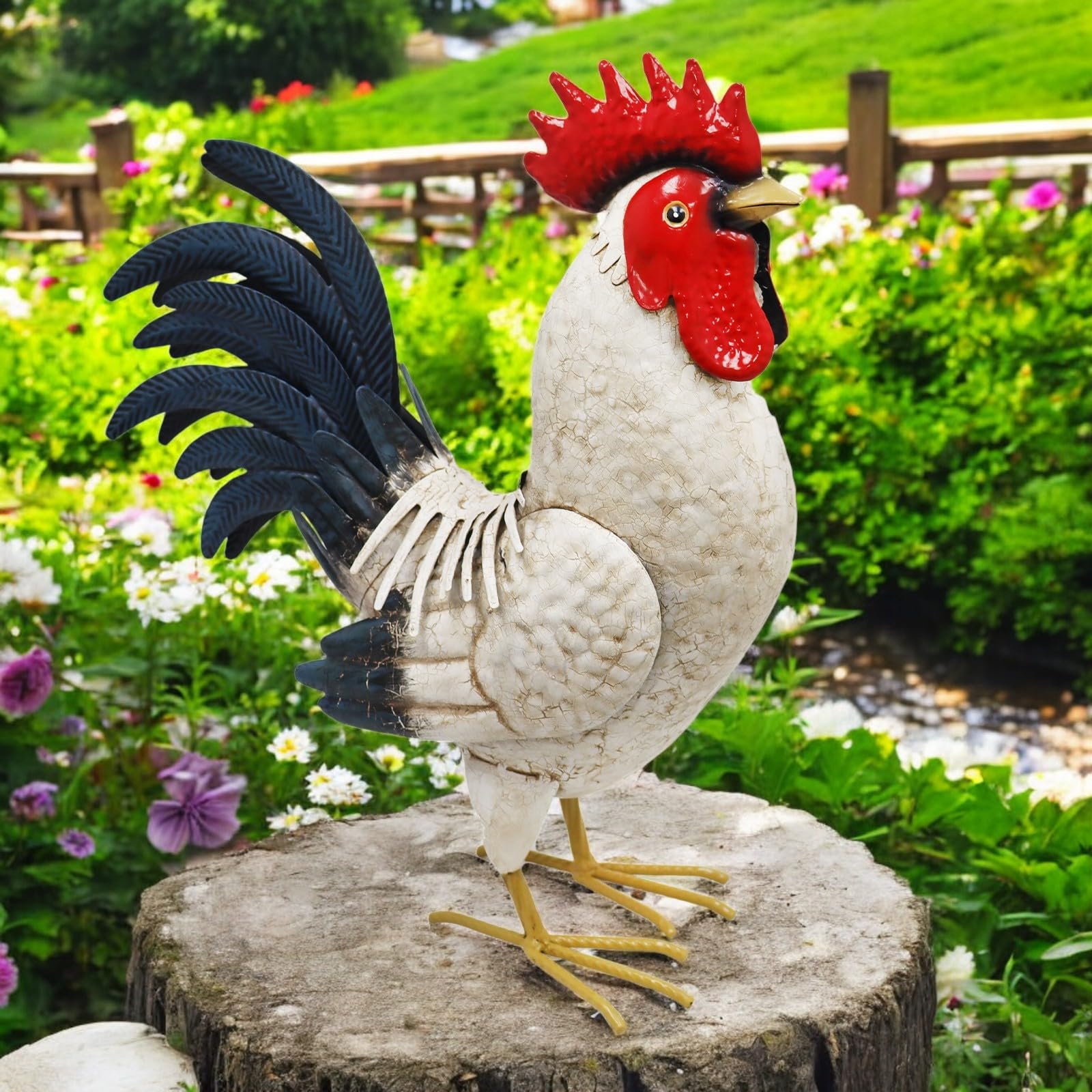 Epsom Door Handle White Large Metal Cockerel (44Cm X 16Cm X 36Cm) – Handcrafted Rustic Rooster Garden Ornament – Weather-Resistant Metal Farmyard Statue For Outdoor, Lawn, Patio & Home Décor