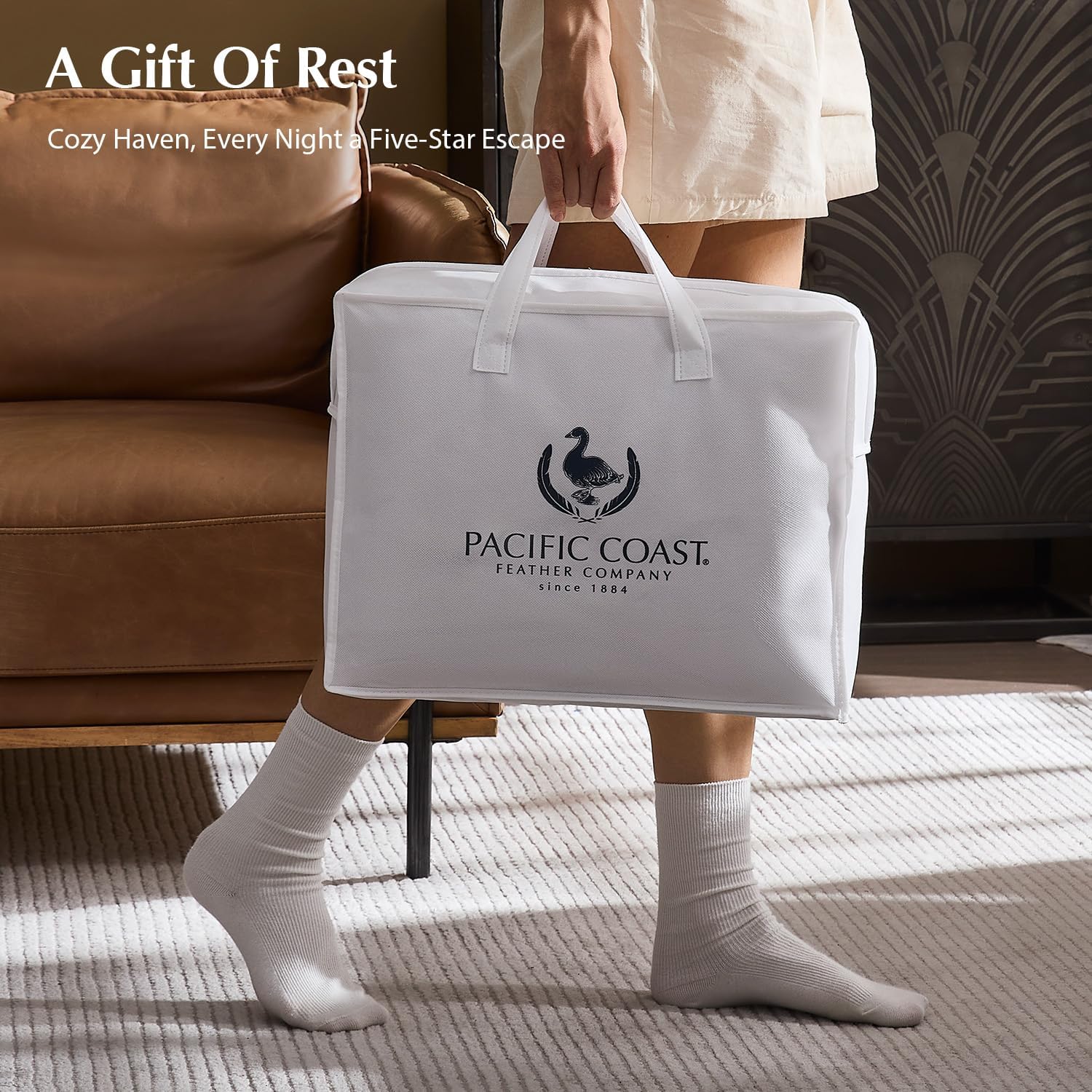 Pacific Coast Goose Feather Down Fiber Comforters King Size, Heavyweight Thickened Winter Duvet Insert, Ultra-Soft, Fluffy, Breathable, Hotel Luxury Bedding Comforters, 8 Tabs, 106"x90" - Image 7