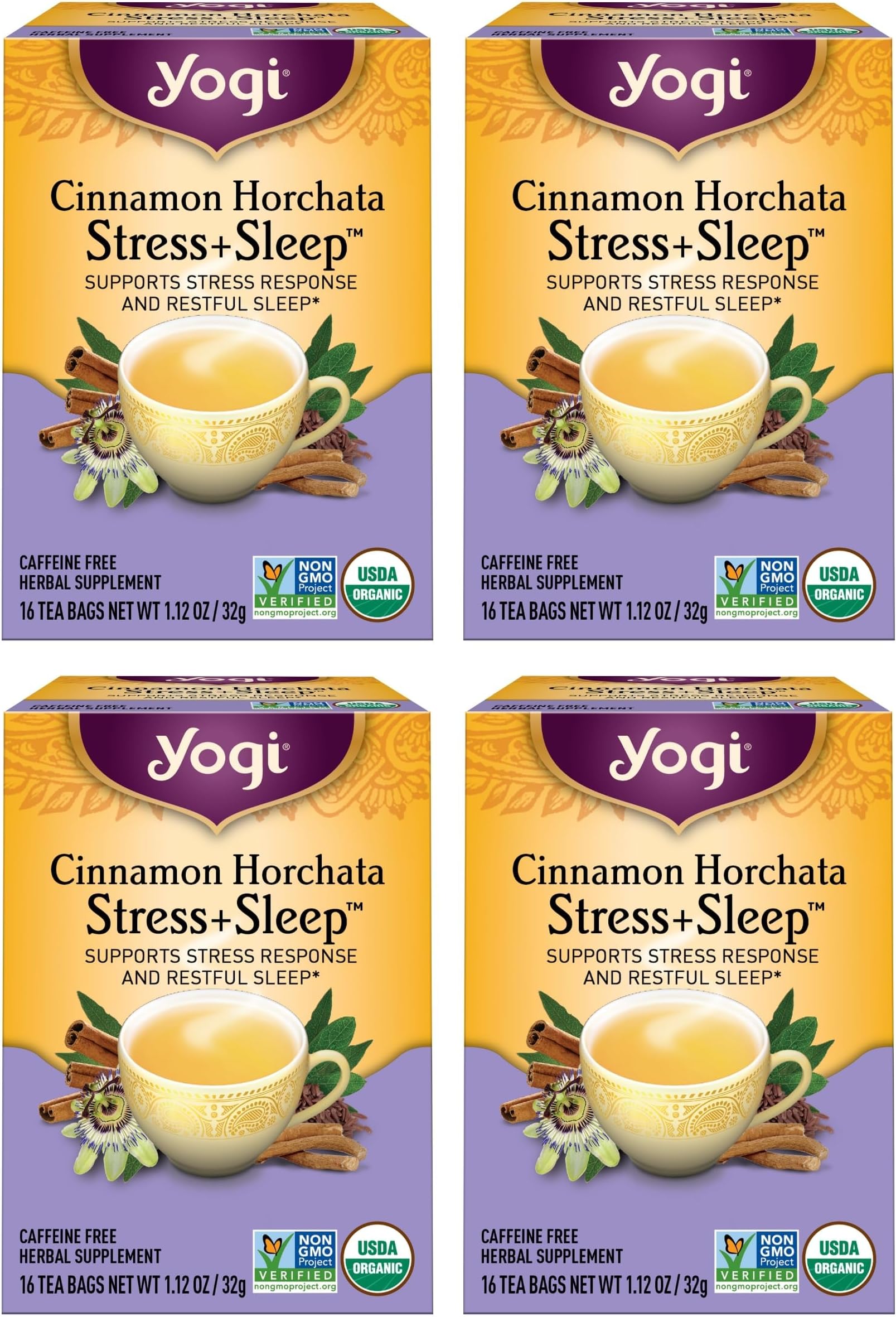 Tea Cinnamon Horchata Stress & Sleep - 16 Tea Bags per Pack (4 Packs) - Organic Sleep Tea - Supports a Restful Sleep - Includes Ashwagandha, Passionflower & Apple Cider Vinegar
