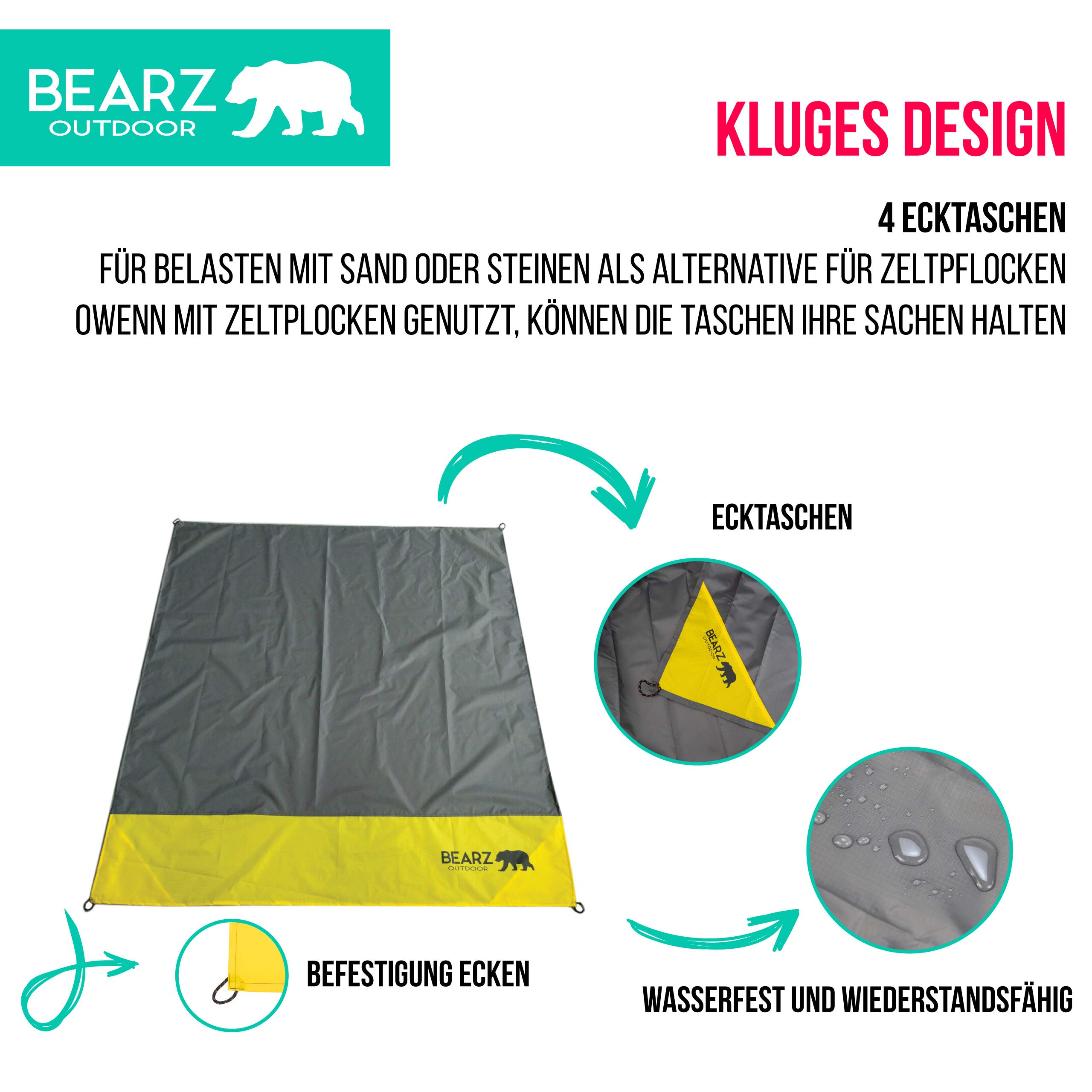 Coperta da Picnic Impermeabile, Telo Pic Nic da Viaggio - Tappetino Anti-sabbia da Spiaggia, Campeggio Accessori Leggero, Coperta da Spiaggia, Escursionismo e Trekking (Giallo)