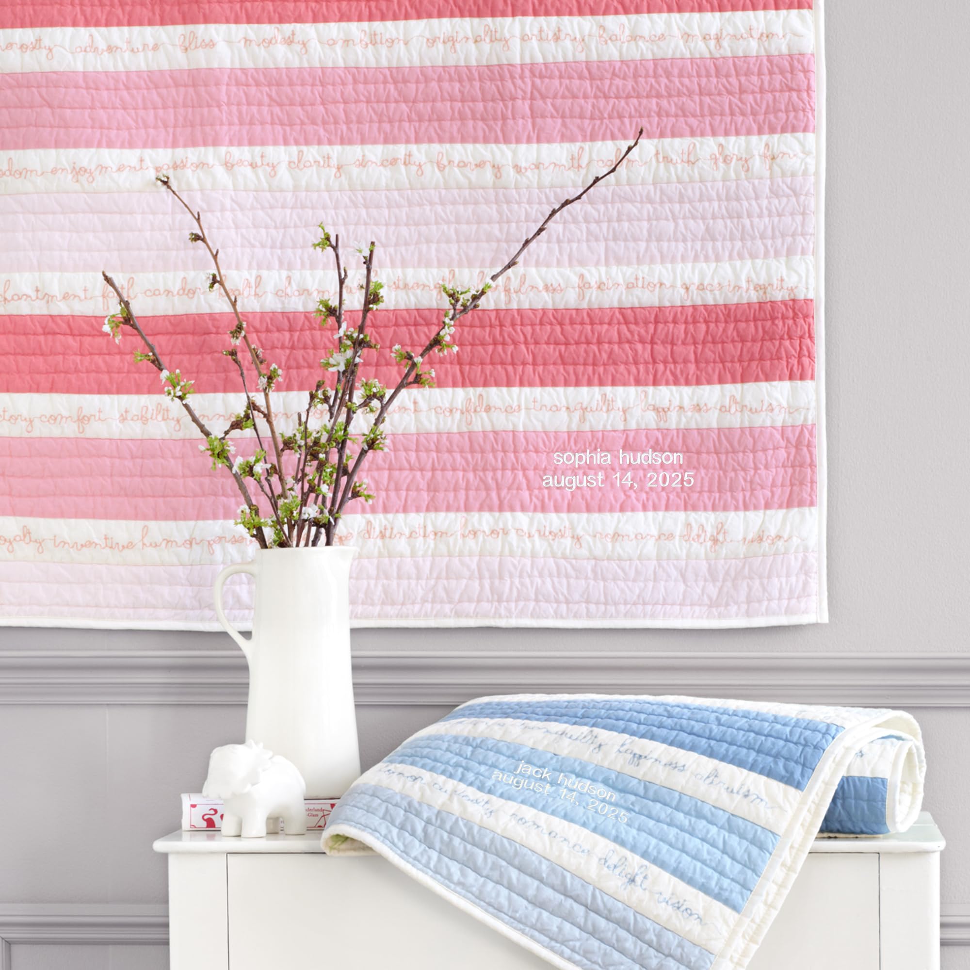 Let's Make Memories Personalized Baby Quilt - Plush Blankie - Embroidered - Personalize with Message - Keepsake - for Baby - Newborn - New Parents - 36”Wx50”L - 100 Wishes Quilt - Pink