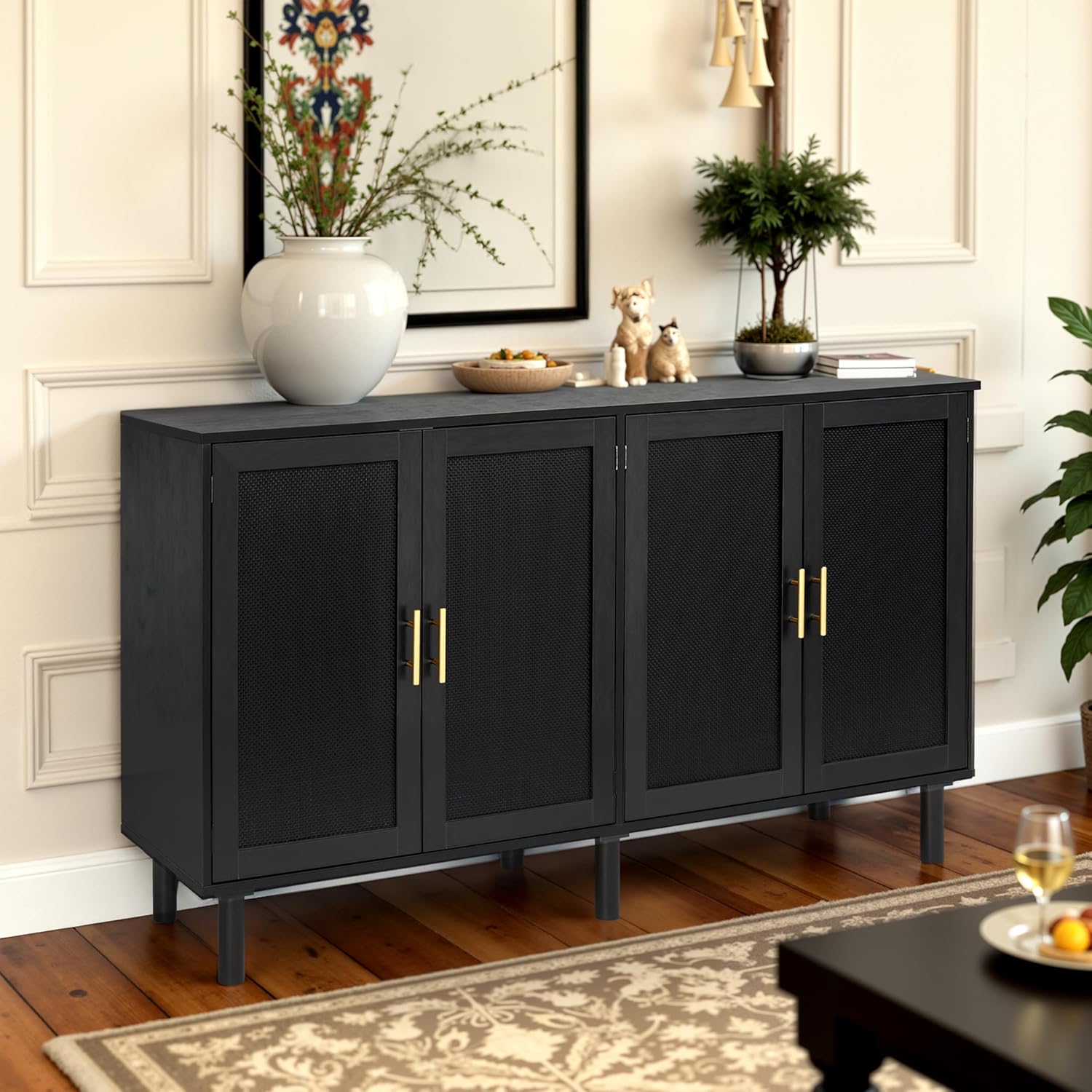 Modern Black Sideboard with Textured Doors