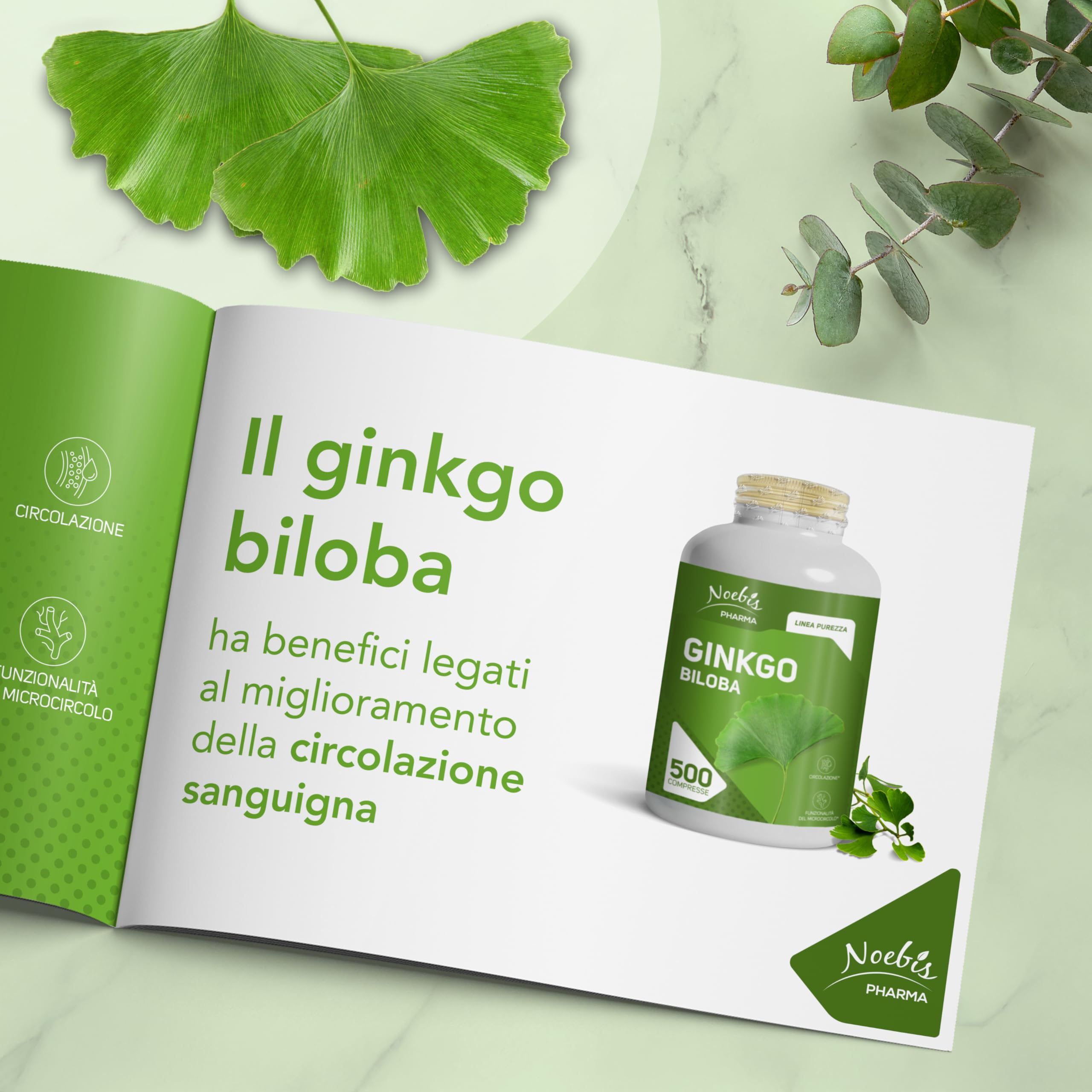 Ginkgo Biloba Noebis Pharma - Estratto Secco di Foglie - 500 Compresse - Microcircolo e Circolazione