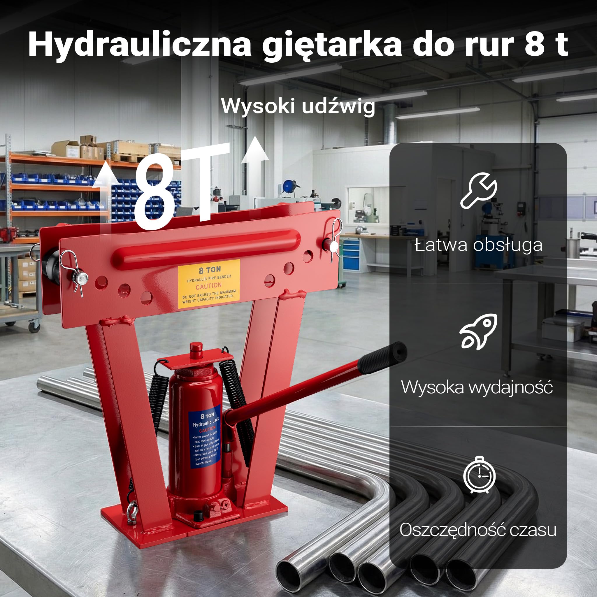 Wiltec hydrauliczna giętarka do rur 8 t, urządzenie do gięcia rur z 4 matrycami Ø 21,3-40 mm, giętarka do rur wraz z matrycami