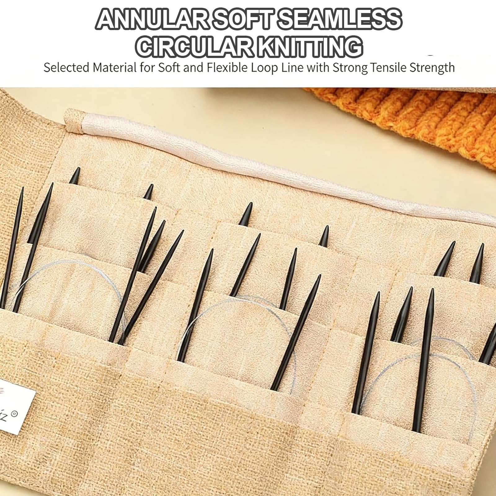 Juego de agujas de tejer circulares de palisandro, juego de 11 agujas de madera para tejer, incluye 11 agujas circulares, con bolsa de almacenamiento, suaves y flexibles, para tejer todo tipo de hilo
