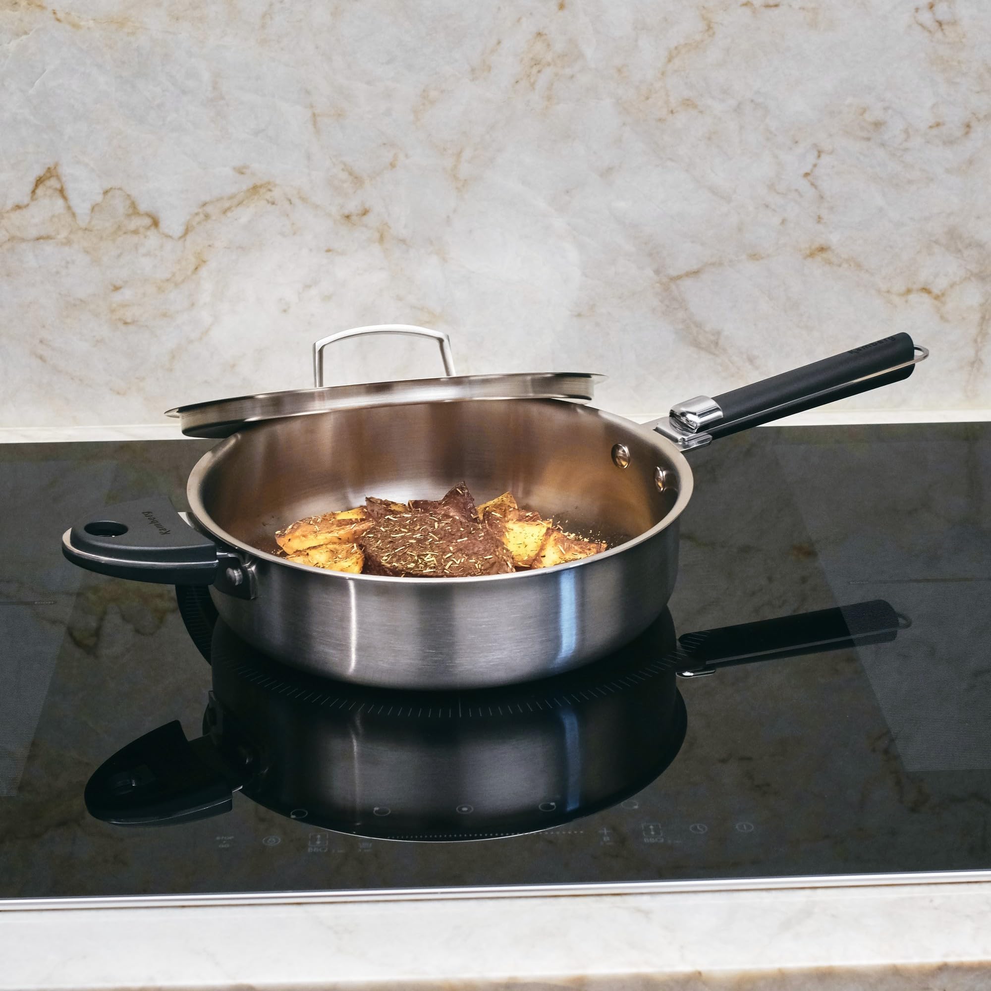 Kamberg - Sauteuse inox 28 cm manche amovible - Acier inoxydable 18/10 Triply - Tous feux dont induction et four, Gris