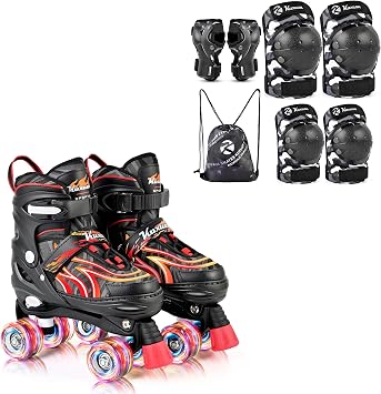 Kuxuan skates Kids Adjustable Size S Roller Skates with Protective Gear Set Size S - Knee Elbow Wrist Guards for Boys Girls, Indoor Outdoor Sports