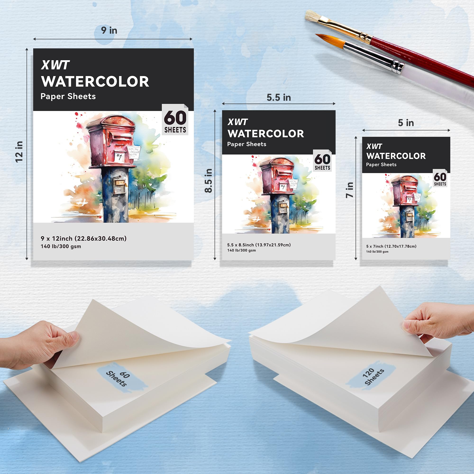 XWT 21 arkuszy papieru akwarelowego luzem, 23 x 30 cm, 63,5 kg/300 g/m², tłoczony na zimno, bezkwasowy, naturalna biel, teksturowane materiały artystyczne, rysunek prezent dla artystów, studentów