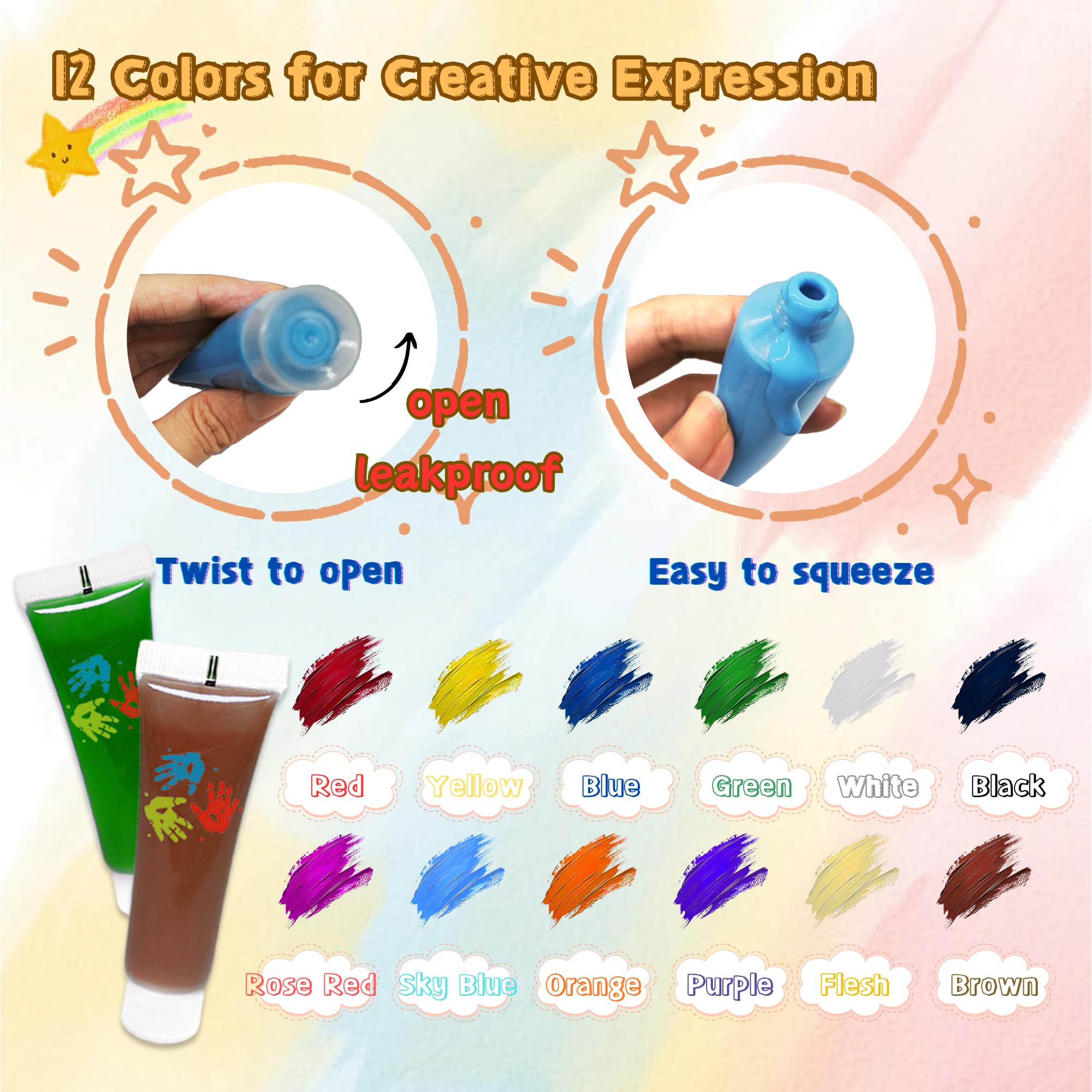 Lubibi Peinture au doigt pour tout-petits,Lavable pour Enfant Non Toxique Kit,12 couleurs, fournitures de peinture d'art sûres pour enfants,Apprentissage Précoce Petits Cadeau
