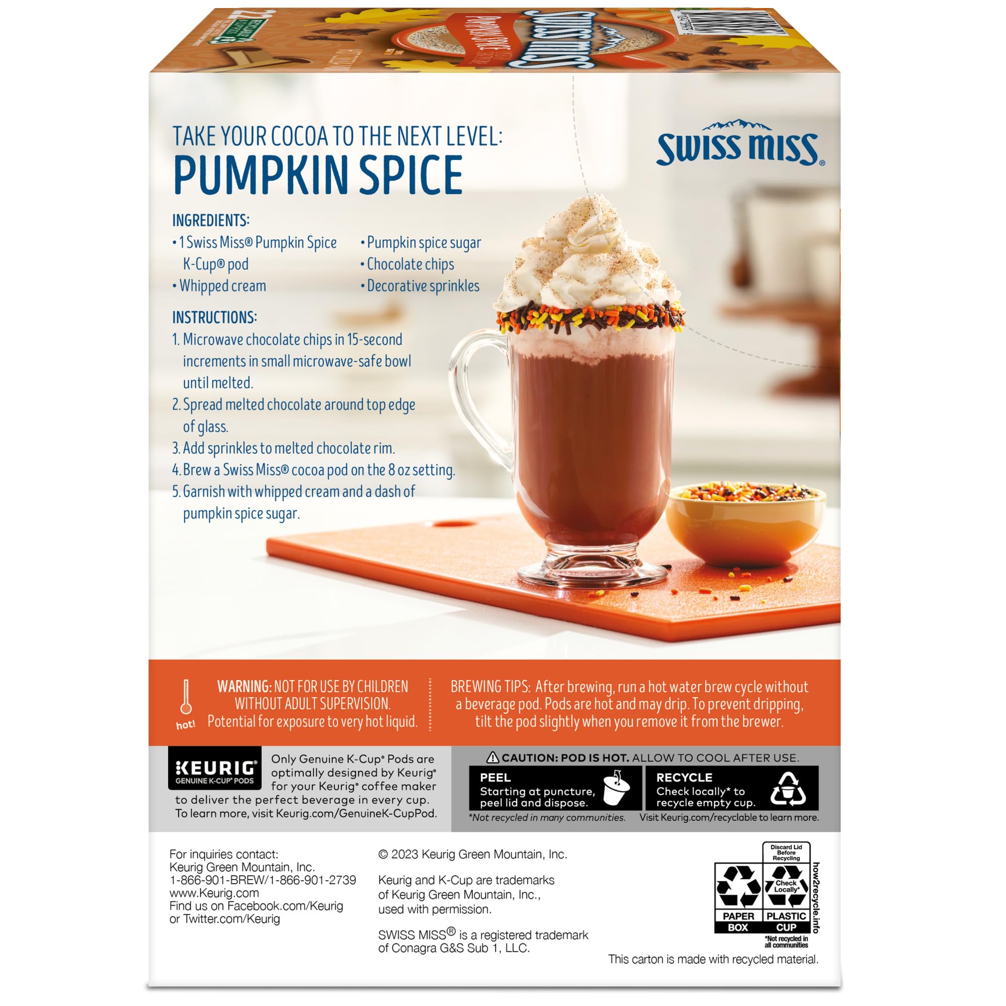 Swiss Miss® Pumpkin Spice Hot Cocoa, Single Serve Keurig® K-Cup® Pods, Hot Cocoa, 88 count (4 Packs of 22)